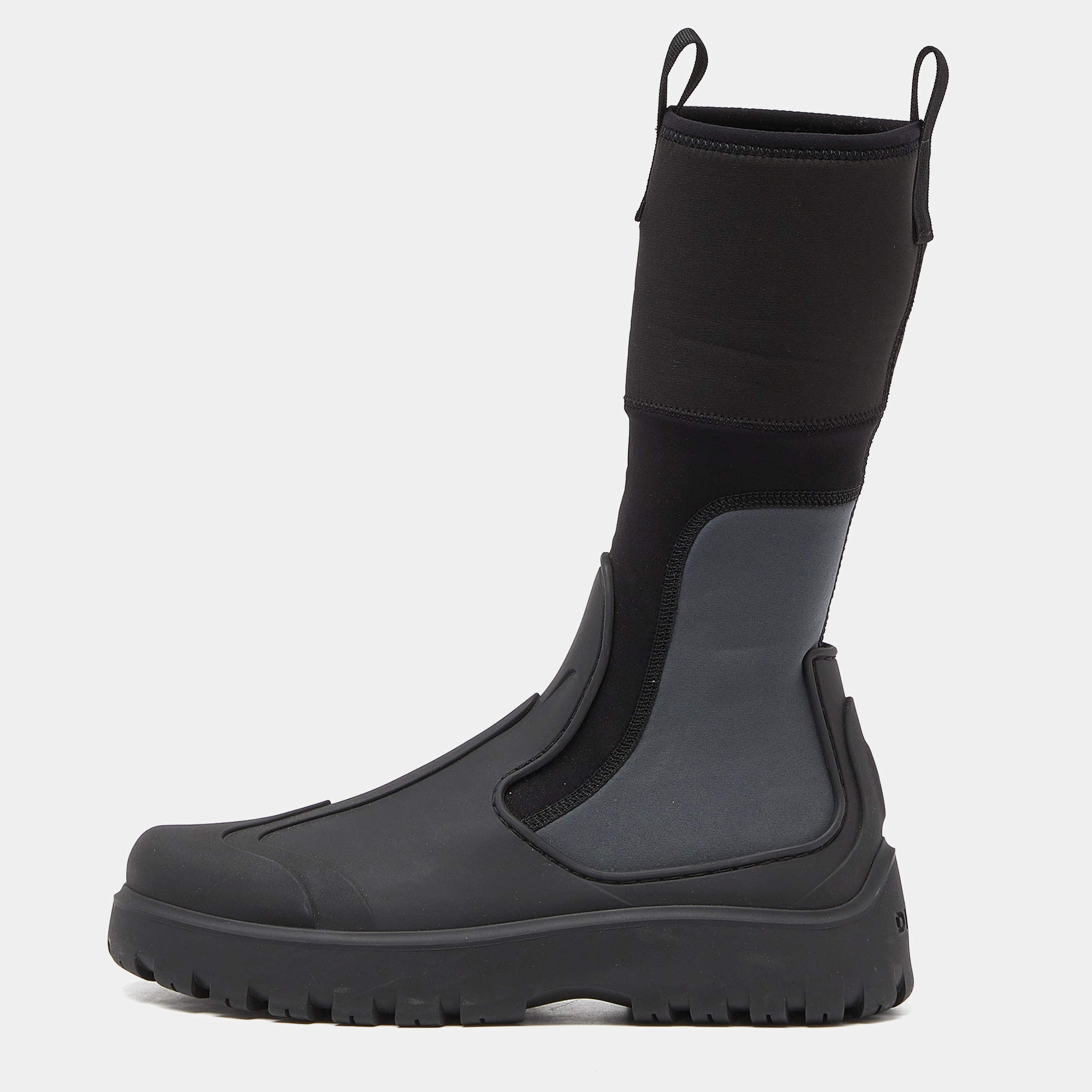 Dior Black/Grey Rubber and Fabric Basket Mid Calf Boots Size 43 