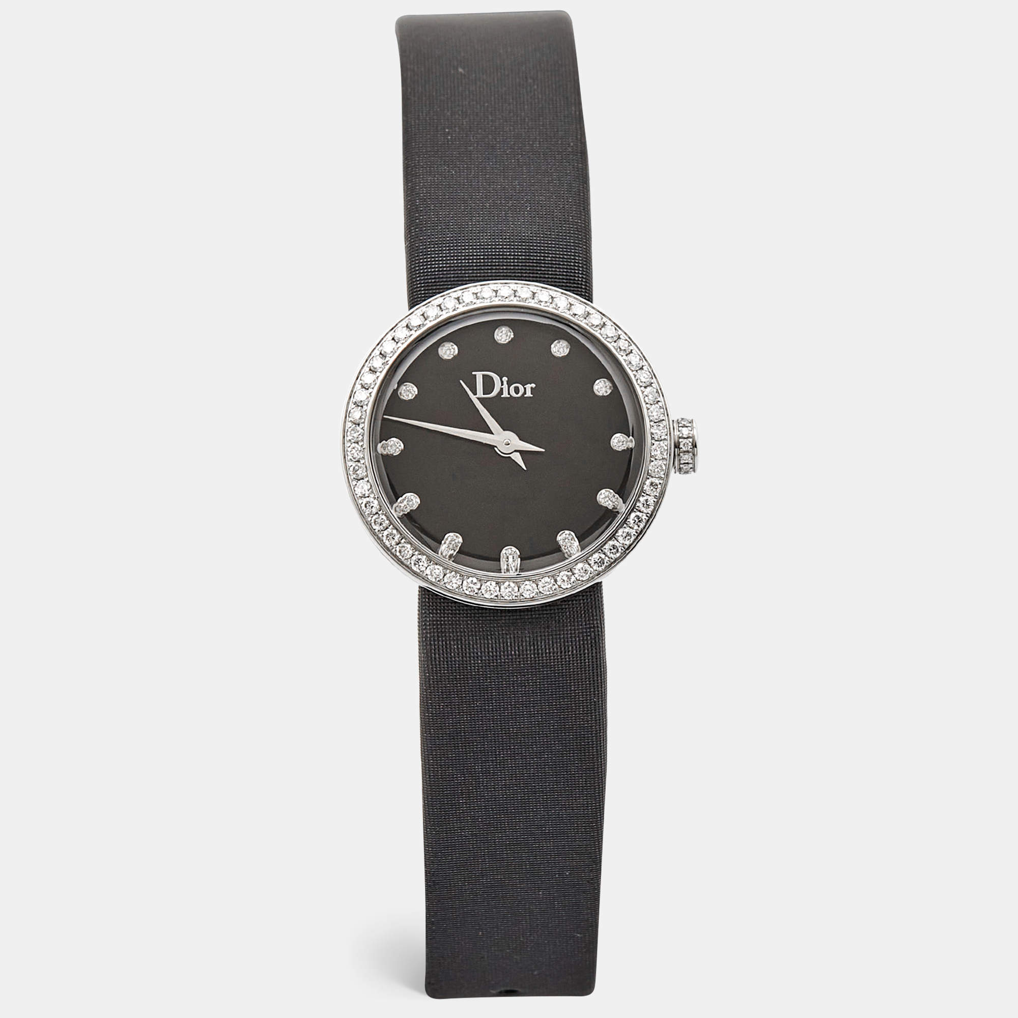 Pre Owned Dior Black Stainless Steel Diamond Satin La D De Dior CD043114A002 Women Wristwatch 25 mm
