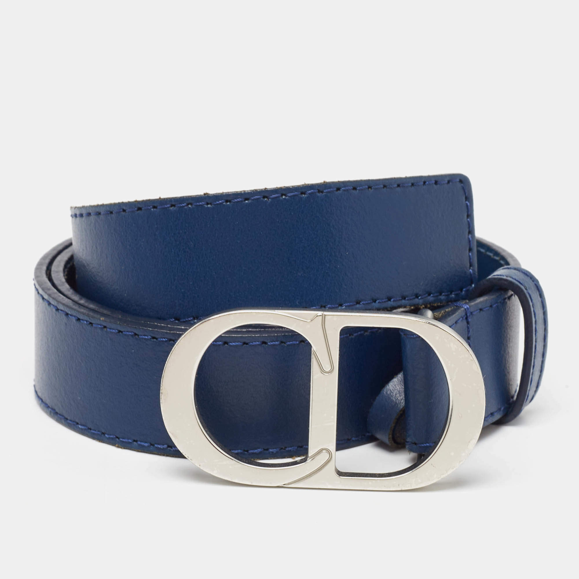 Pre Owned Dior Blue Leather CD Icon Belt 65CM