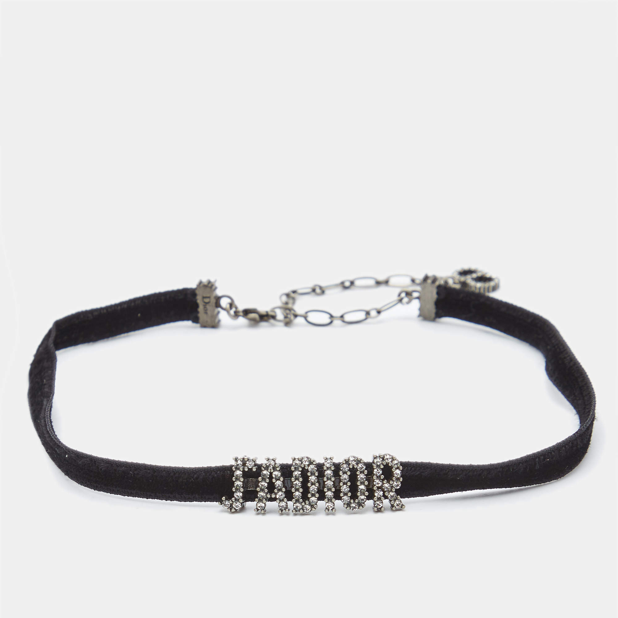 Pre Owned Dior J'adior Crystal Studded Black Velvet Choker Necklace
