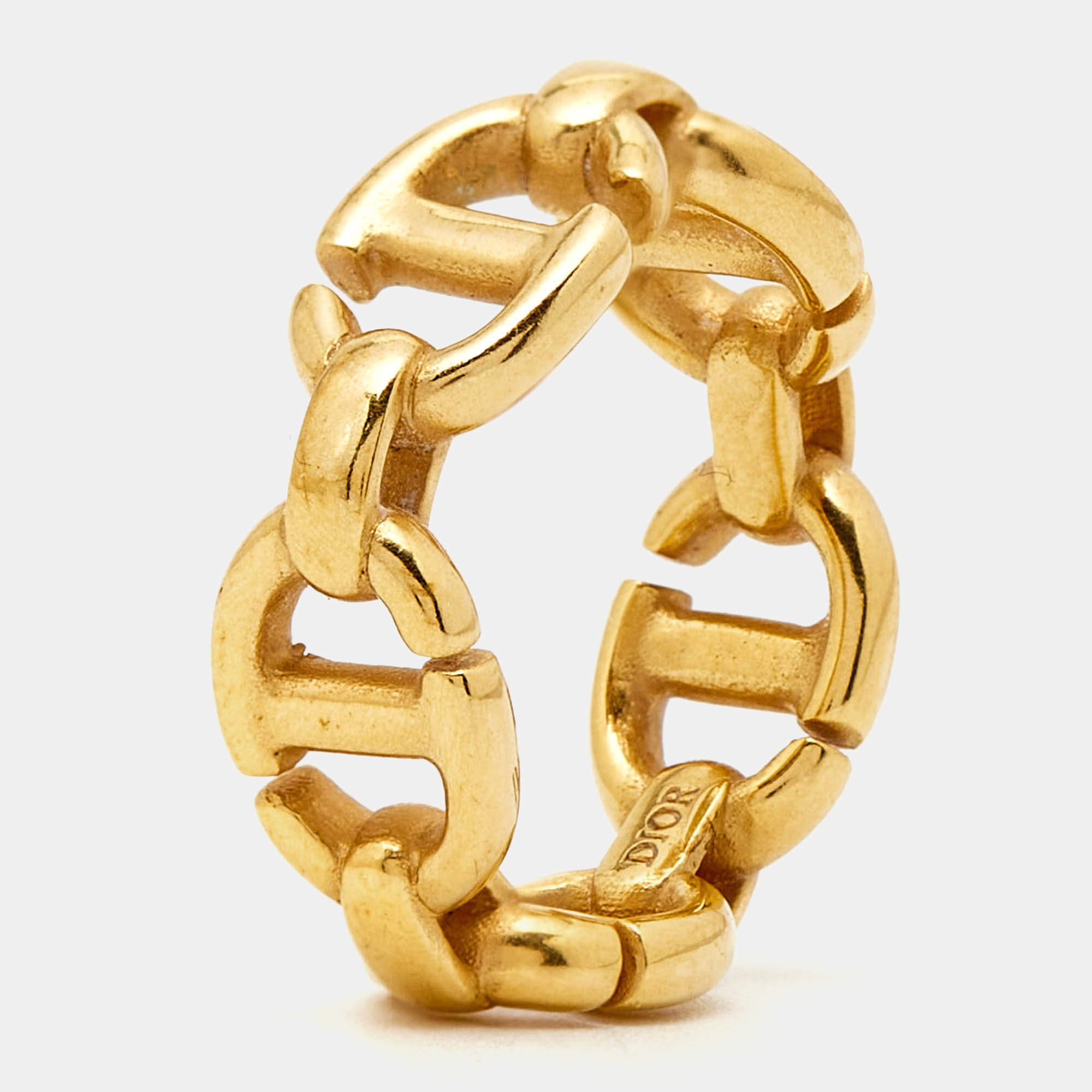 Pre Owned Dior CD Navy Gold Tone Ring Size 51