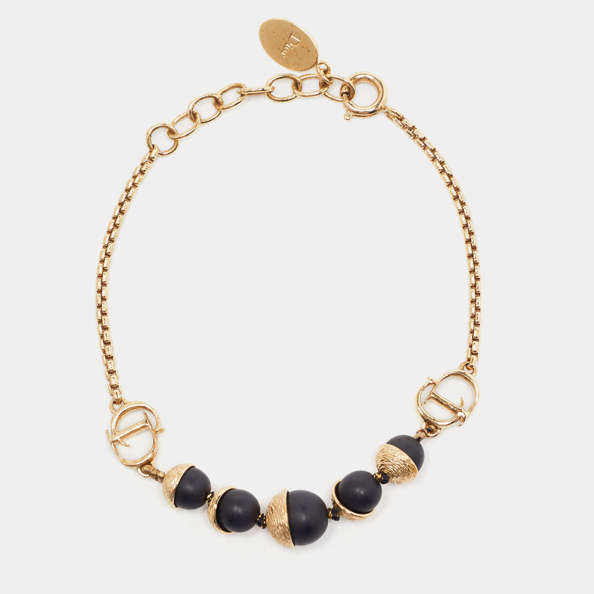 Pre Owned Dior Miss En Dior Black Bead Gold Tone Bracelet