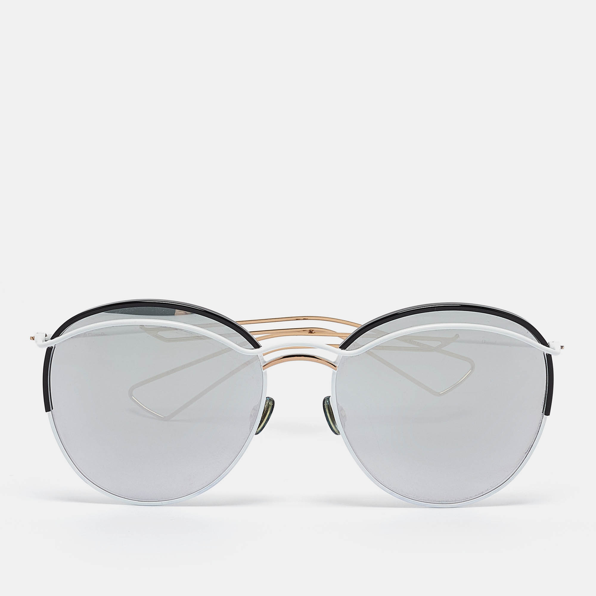 Pre Owned Dior White/Grey Mirrored DiorRound Aviator Sunglasses