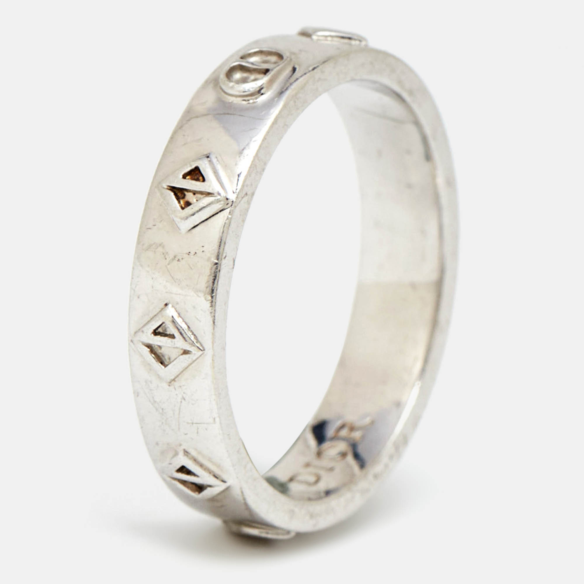 Pre Owned Dior CD Diamond Sterling Silver Ring Size 58