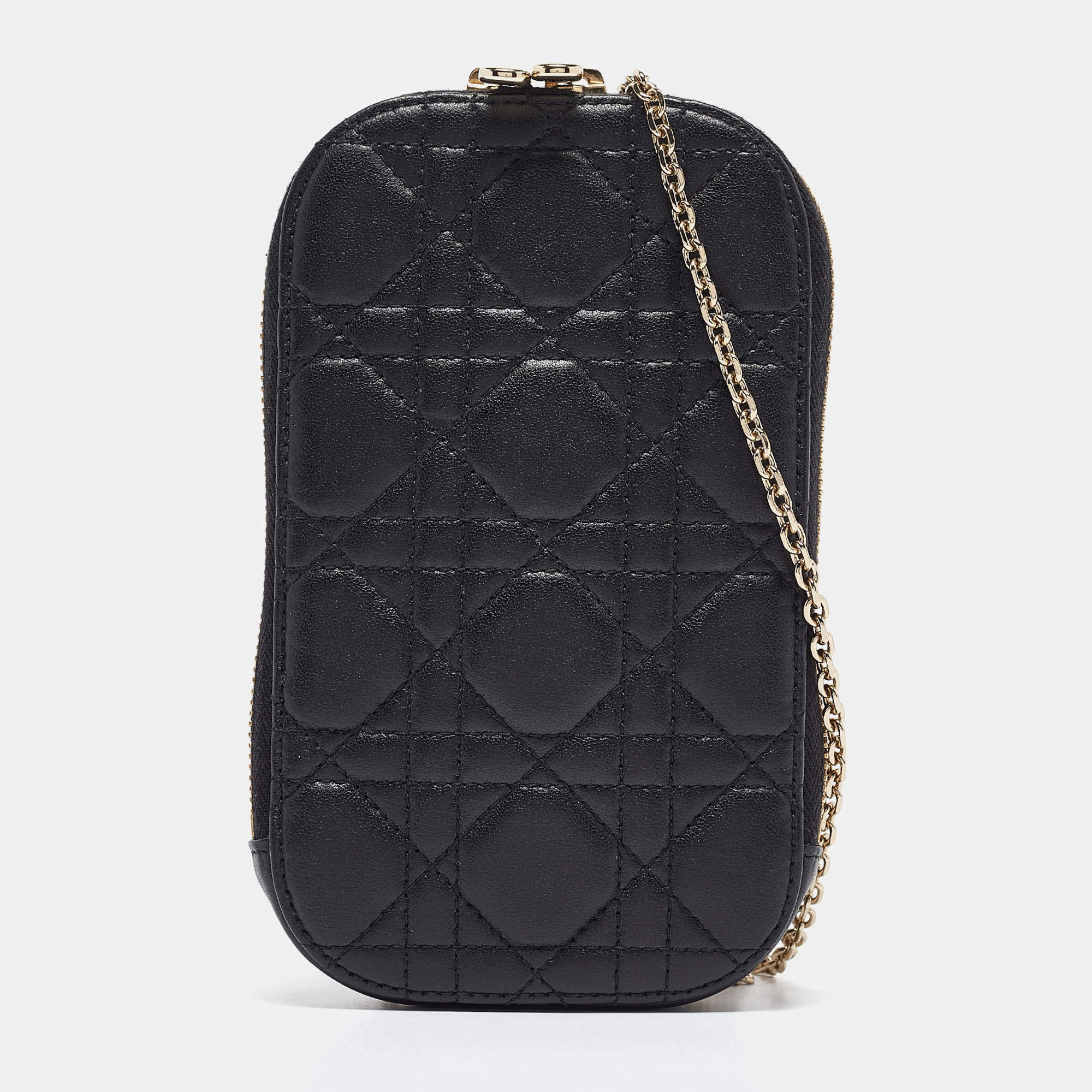 Dior Black Cannage Leather Lady Dior Call'in Dior Phone Holder with Chain