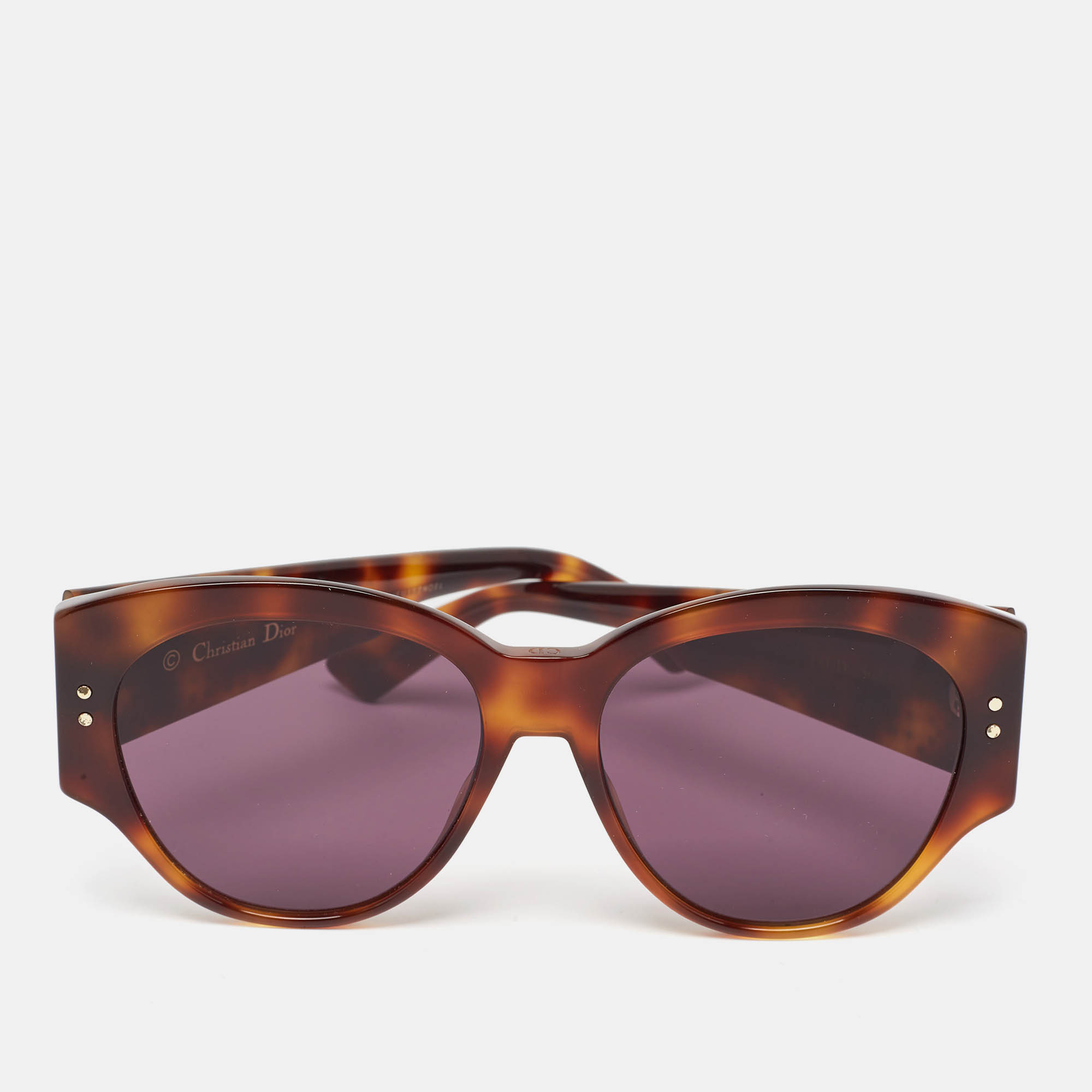 Pre Owned Dior Brown Tortoise Ladydiorstuds2 Cat Eye Sunglasses