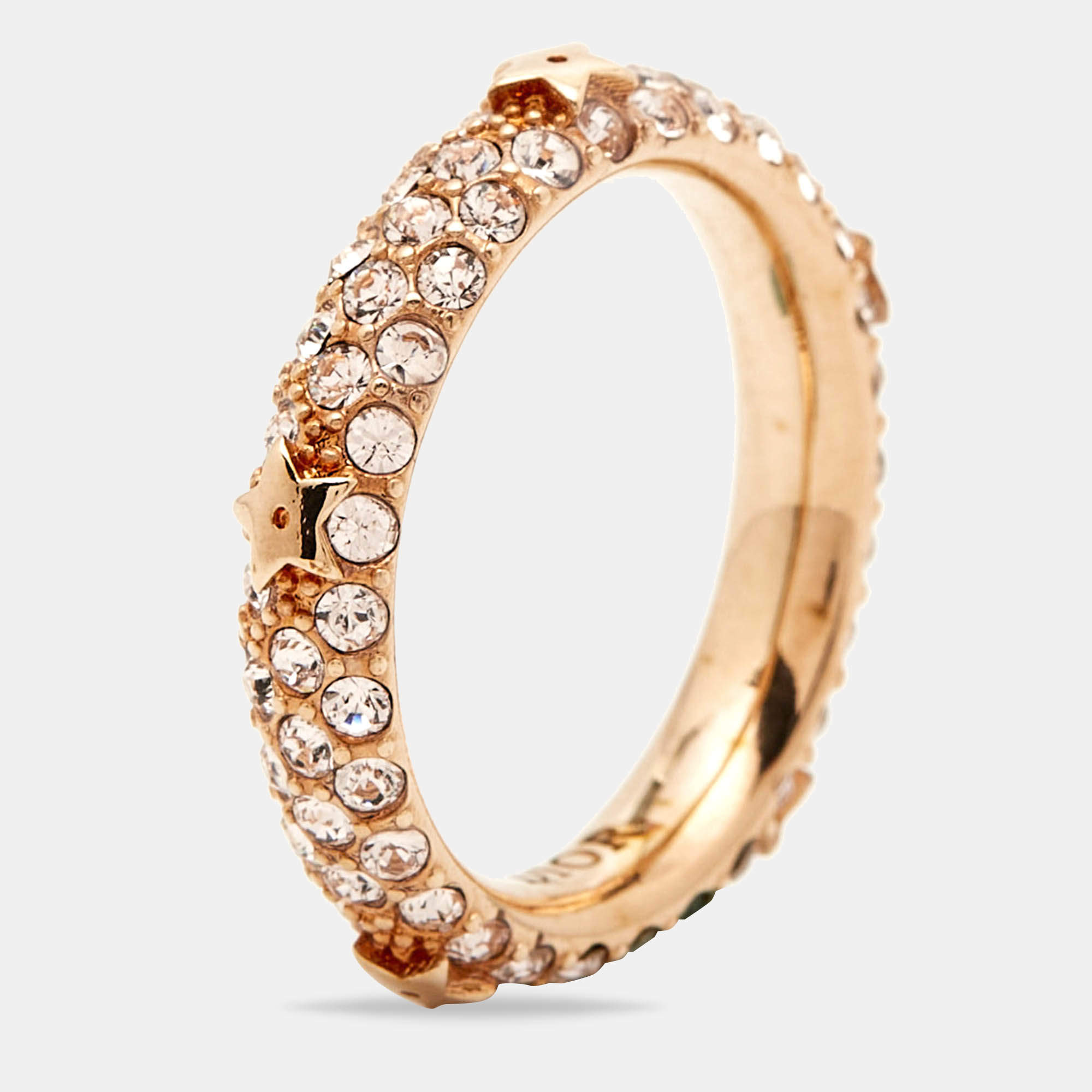 Pre Owned Dior Star Crystals Gold Tone Ring Size 50