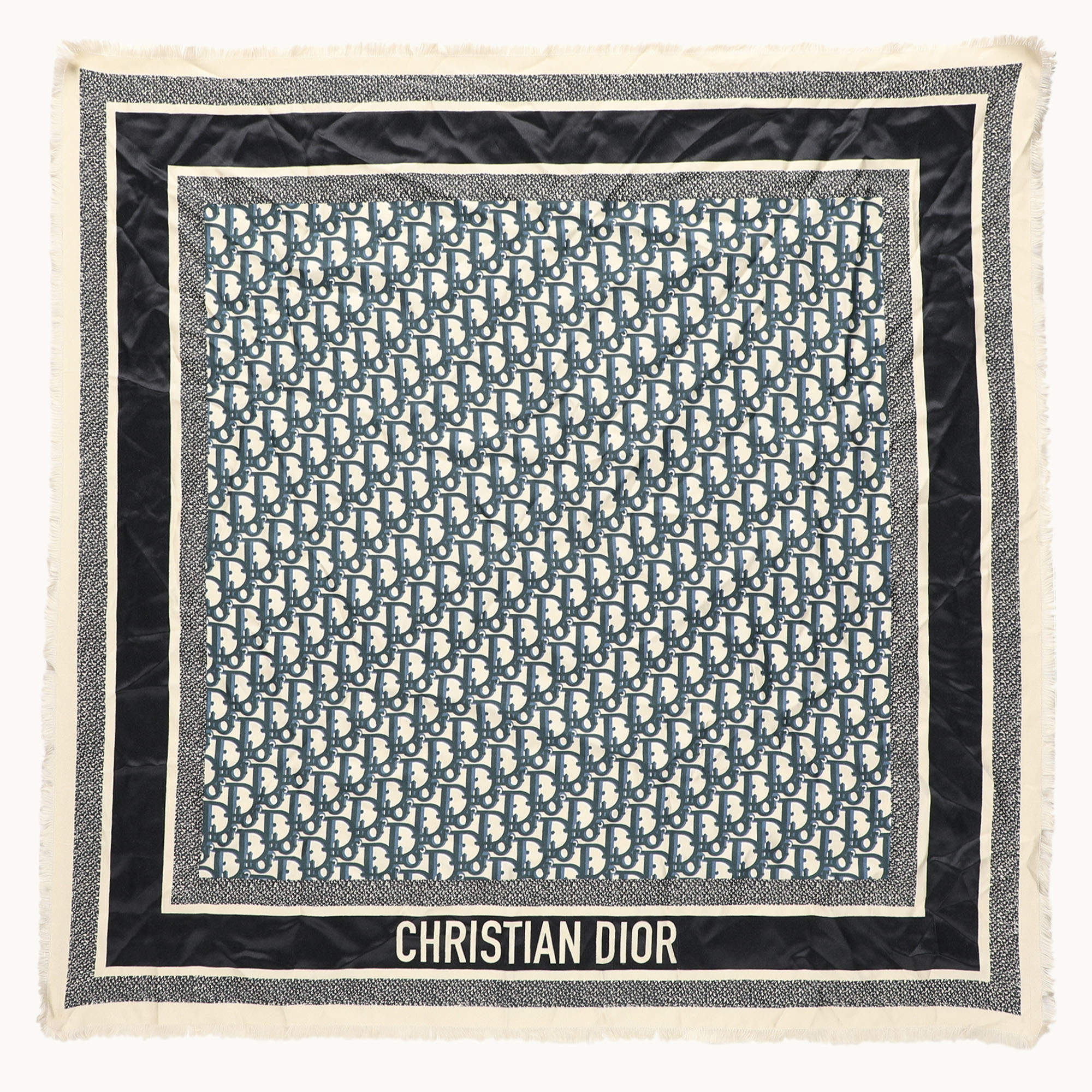 Dior Navy Blue Oblique Print Silk Square Scarf