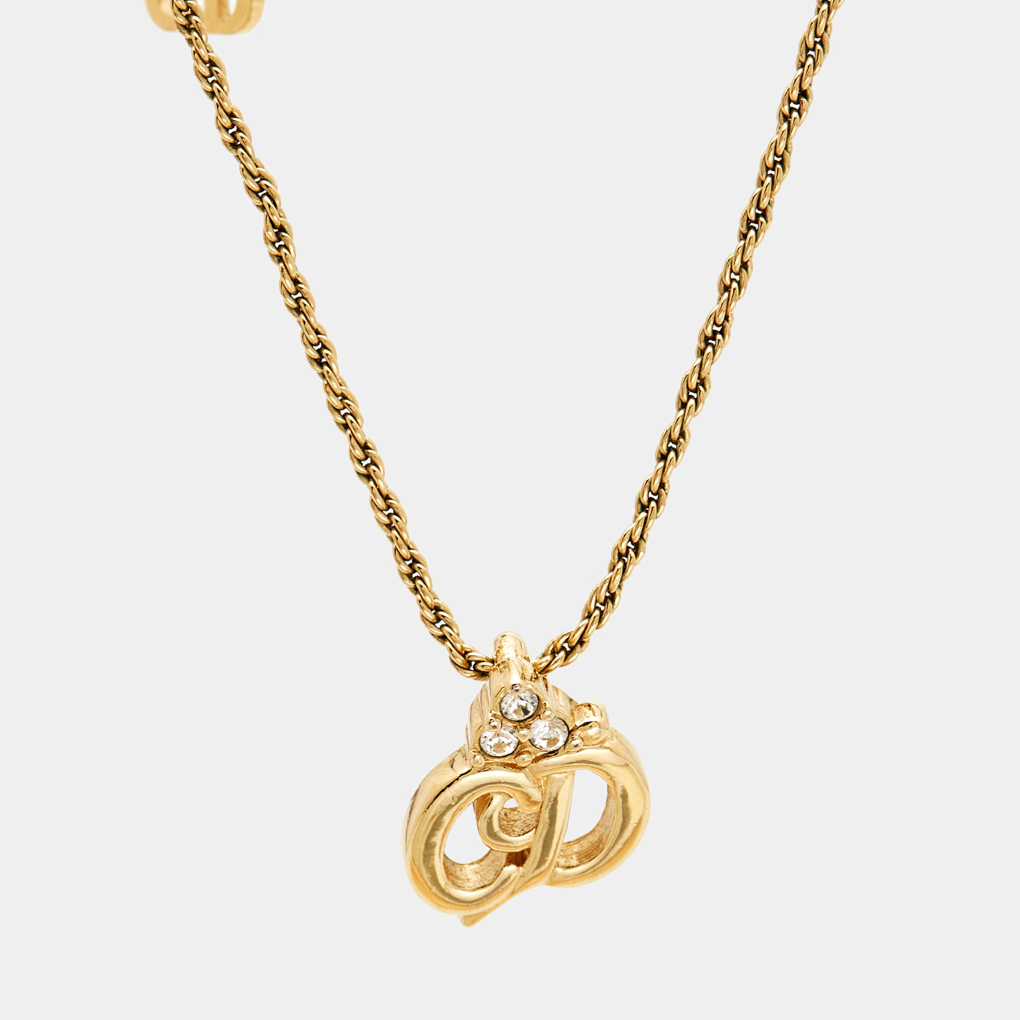 Pre Owned Dior CD Crystals Gold Tone Necklace