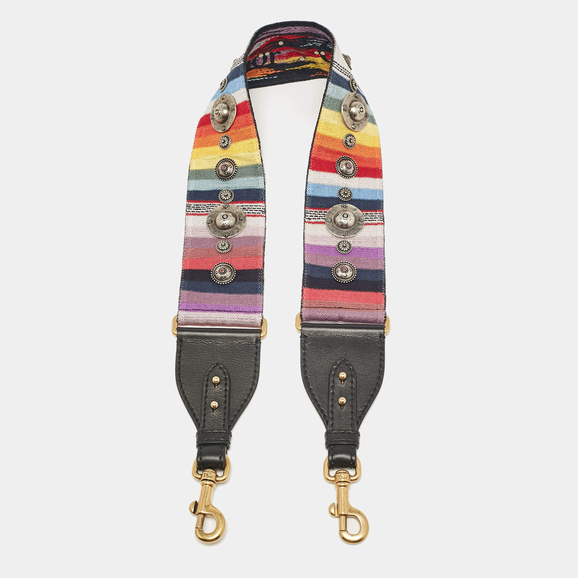 Dior Multicolor Embroidered Canvas Studded Shoulder Bag Strap
