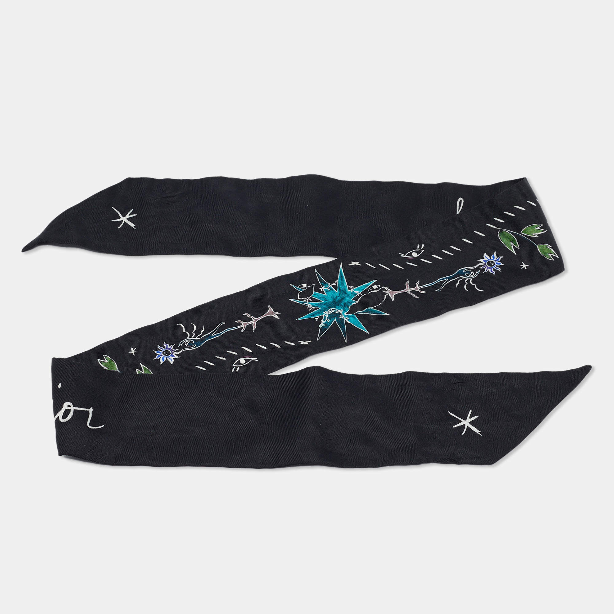Pre Owned Dior Black Printed Silk L'Hiver Mitzah Scarf 