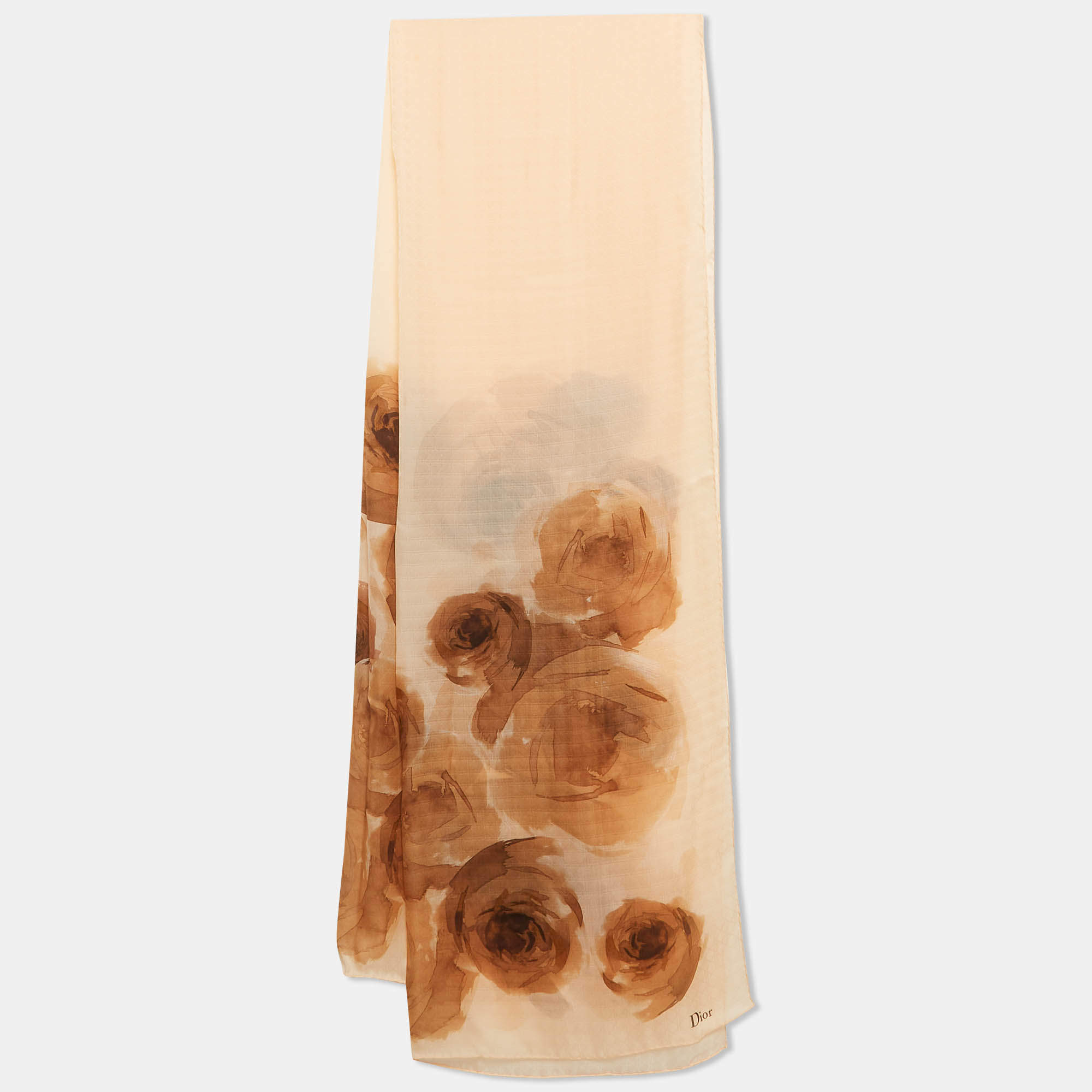 Dior Peach Pink Rose Print Silk Scarf Dior TLC UAE