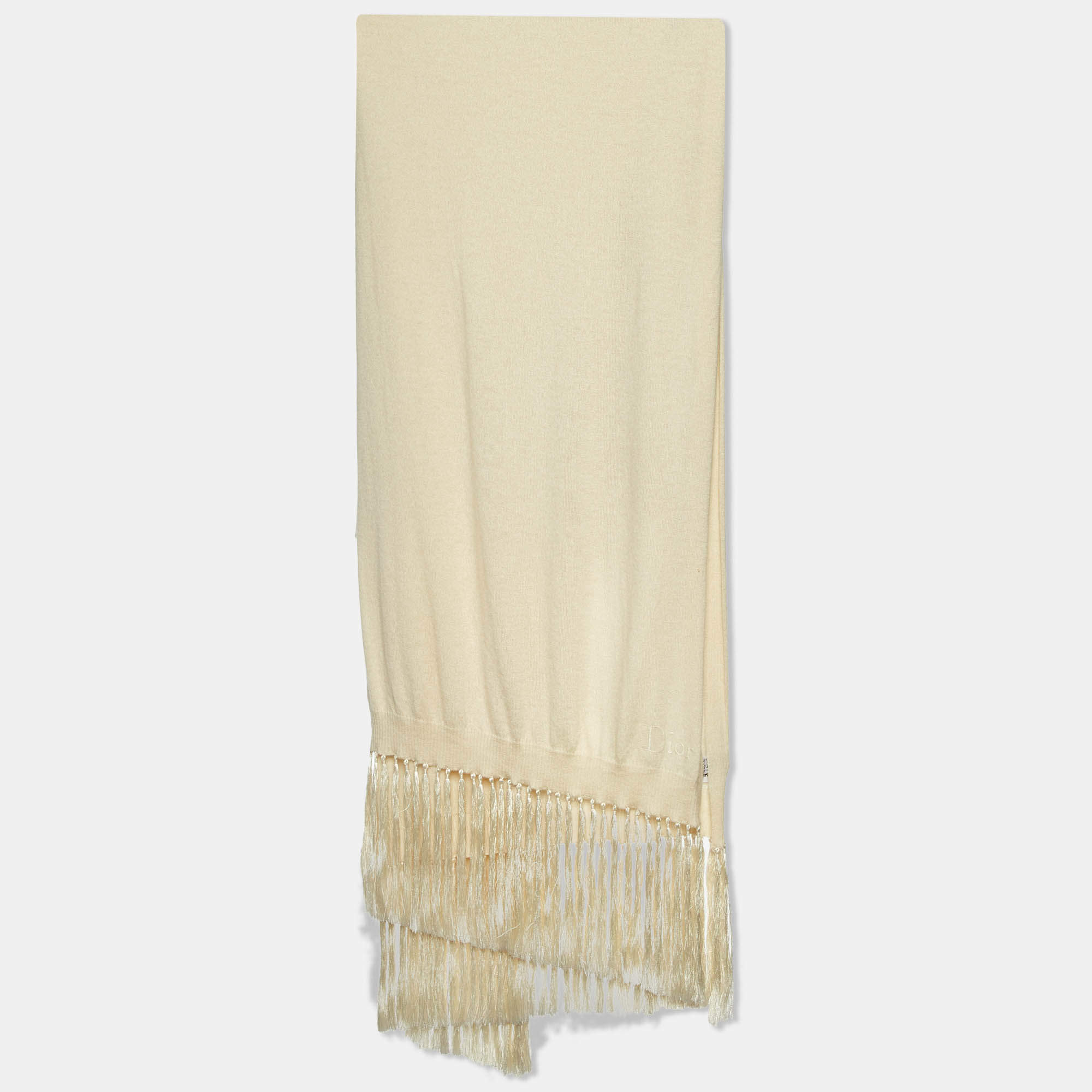 Dior Cream Cashmere Fringed Stole