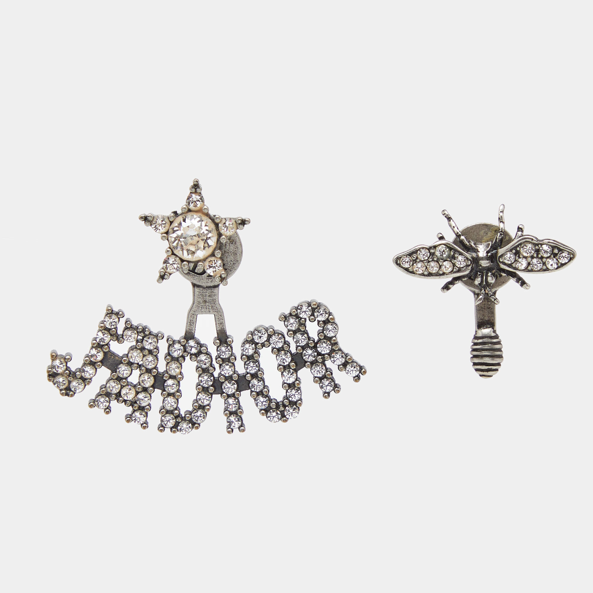 مملوكة مسبقًا Dior J'adior Asymmetrical Bee Crystal Silver Tone Earrings