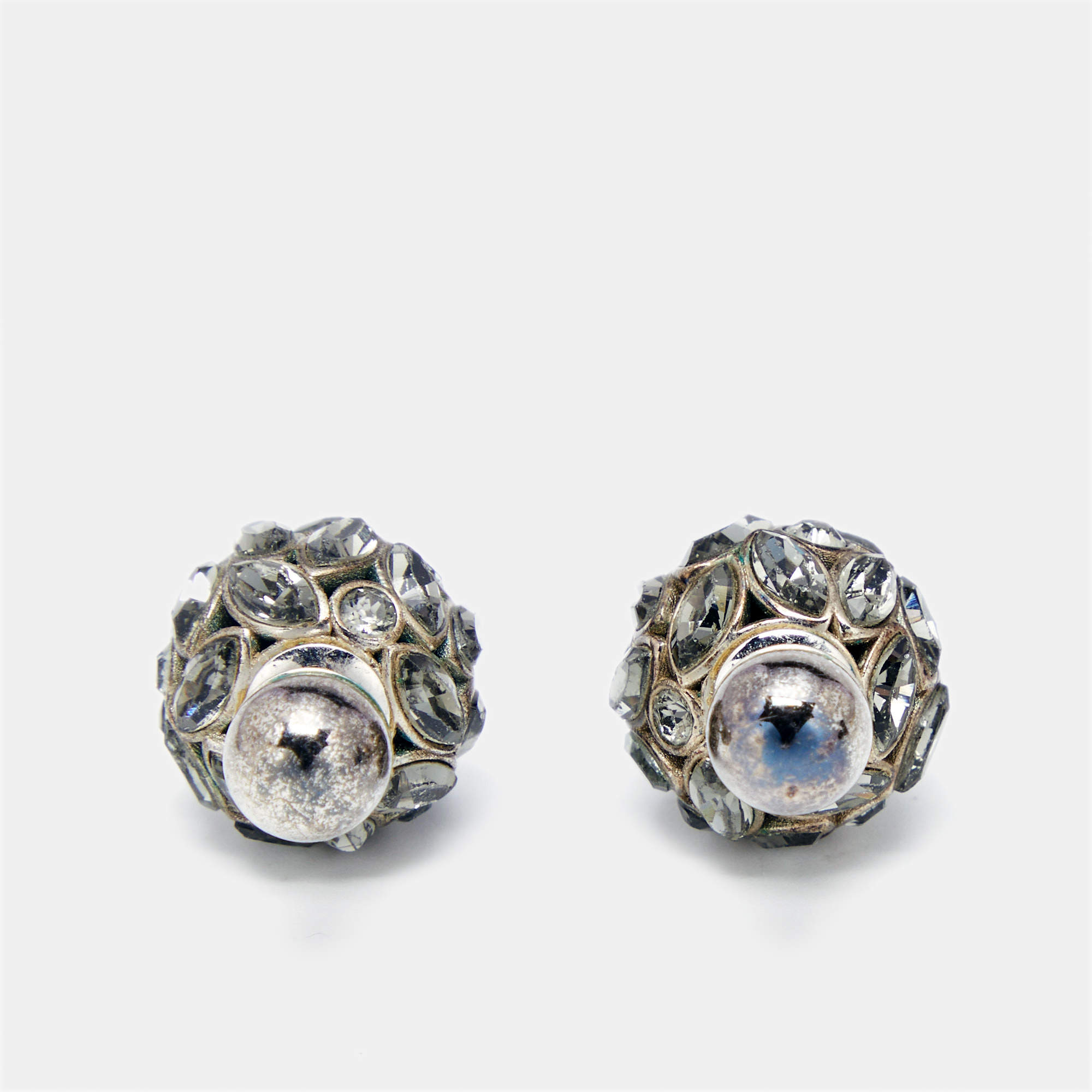 Pre Owned Dior Tribales Crystals Silver Tone Earrings