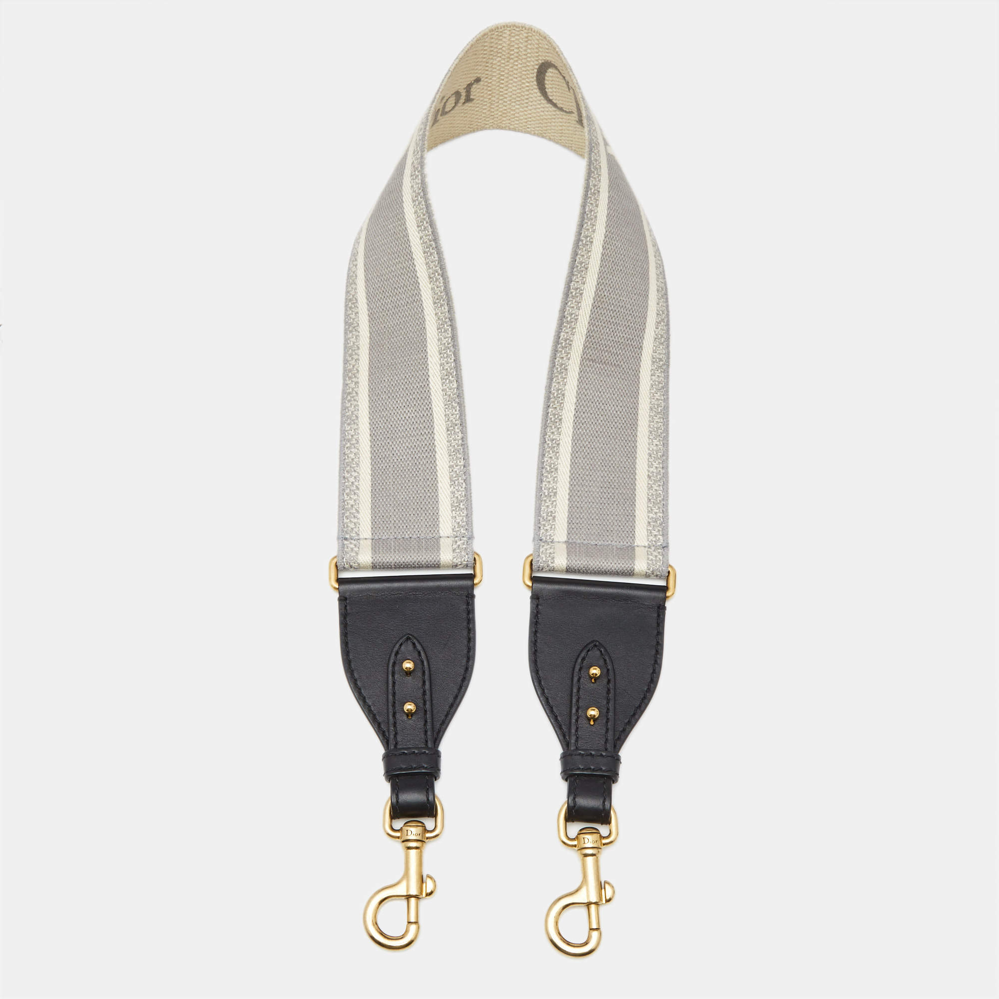 Pre Owned Dior Grey/White Embroidered Logo Canvas and Leather Shoulder Bag Strap