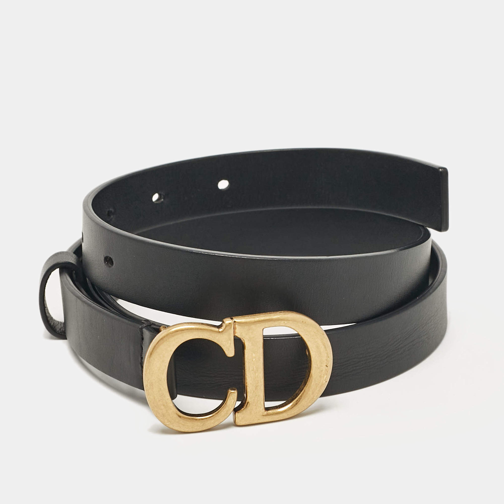 مملوكة مسبقًا Dior Black Leather CD Logo Buckle Belt 80CM