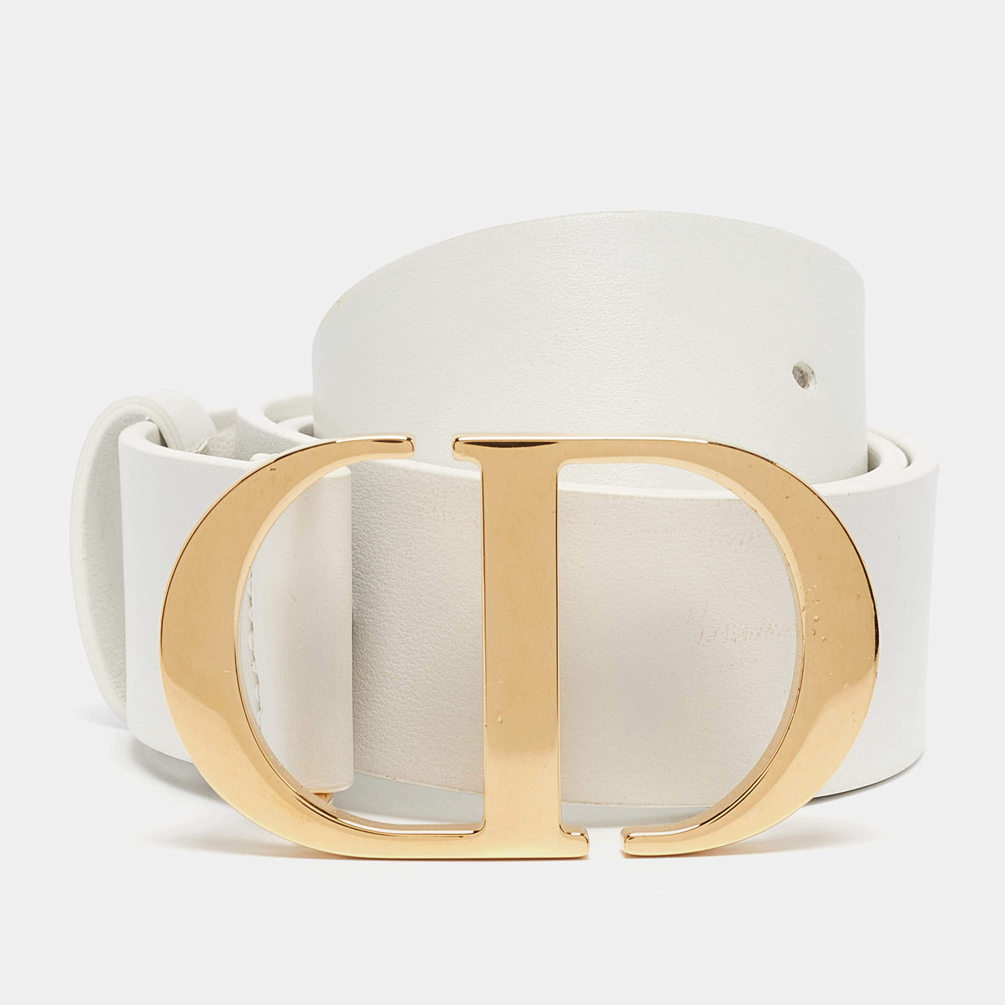 Pre Owned Dior White Leather 30 Montaigne Buckle Belt 70 CM