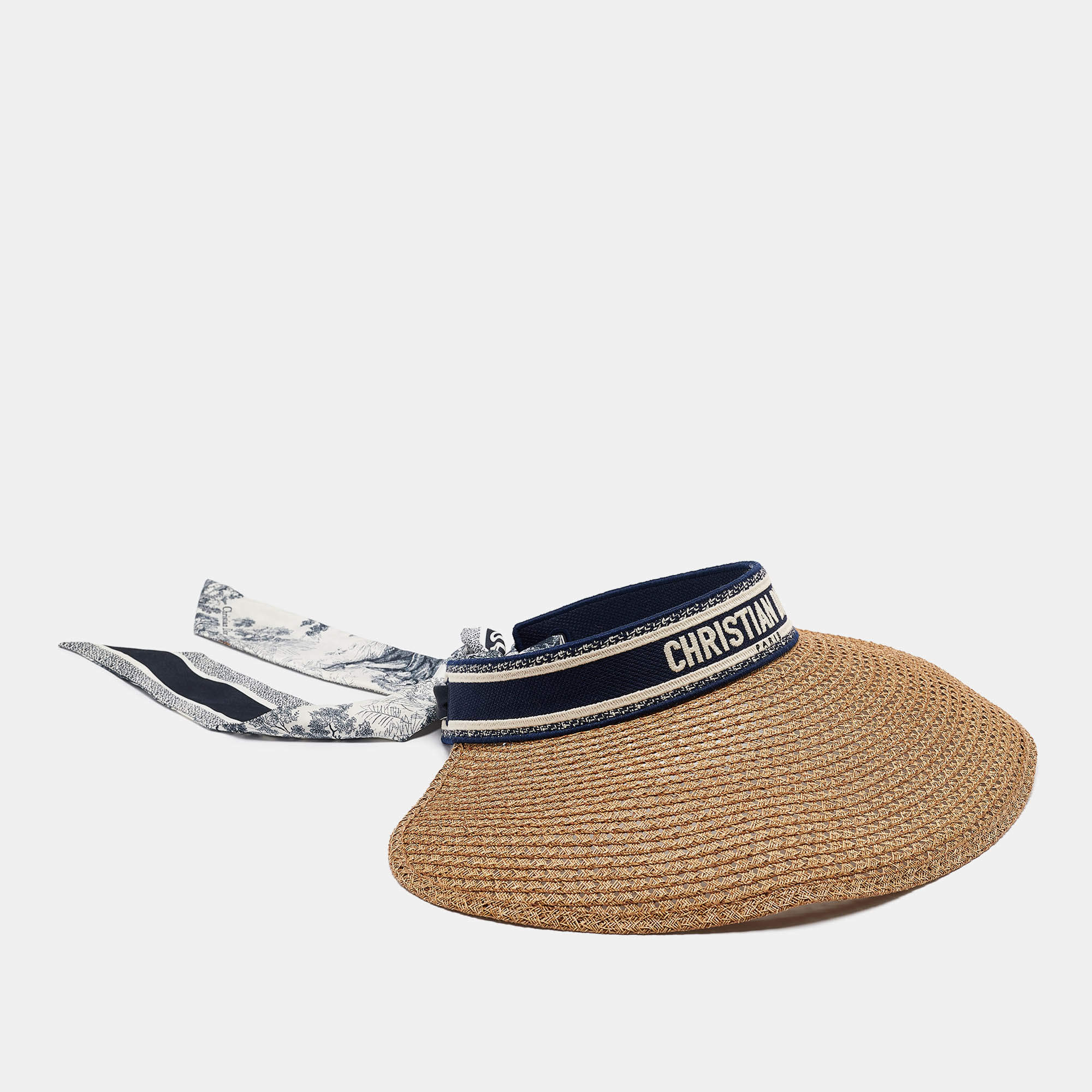Dior Brown Straw Dioriviera D-Ocean Visor with Silk Mitzah
