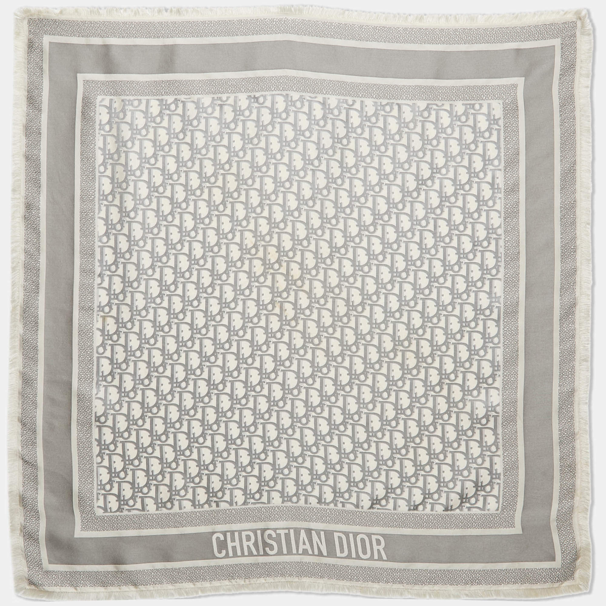 Dior Grey Oblique Silk Fringed Scarf 