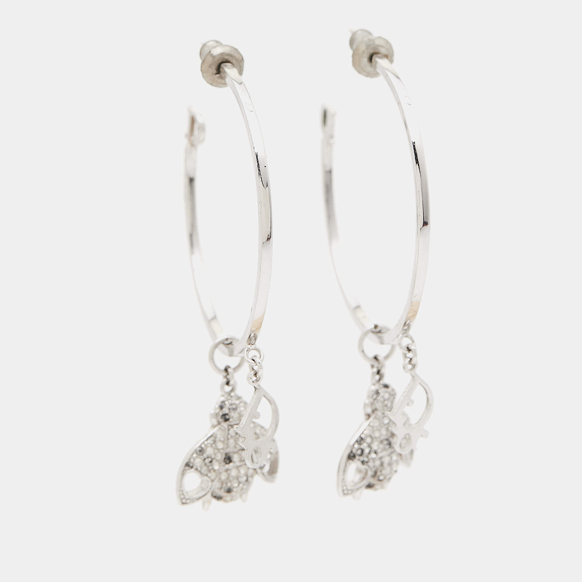 Hoops brass earrings with crystals ディオール ピアス Christian Dior Rhinestone Hoop Earrings, Gold Plated, 1990s