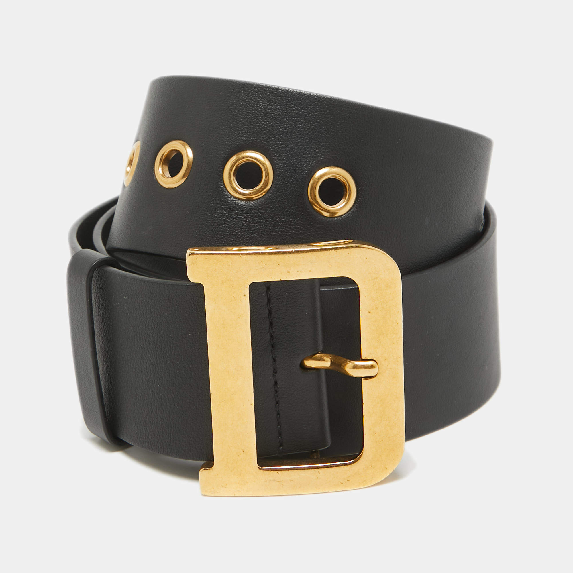 Dior Black Leather Diorquake Buckle Belt 80CM