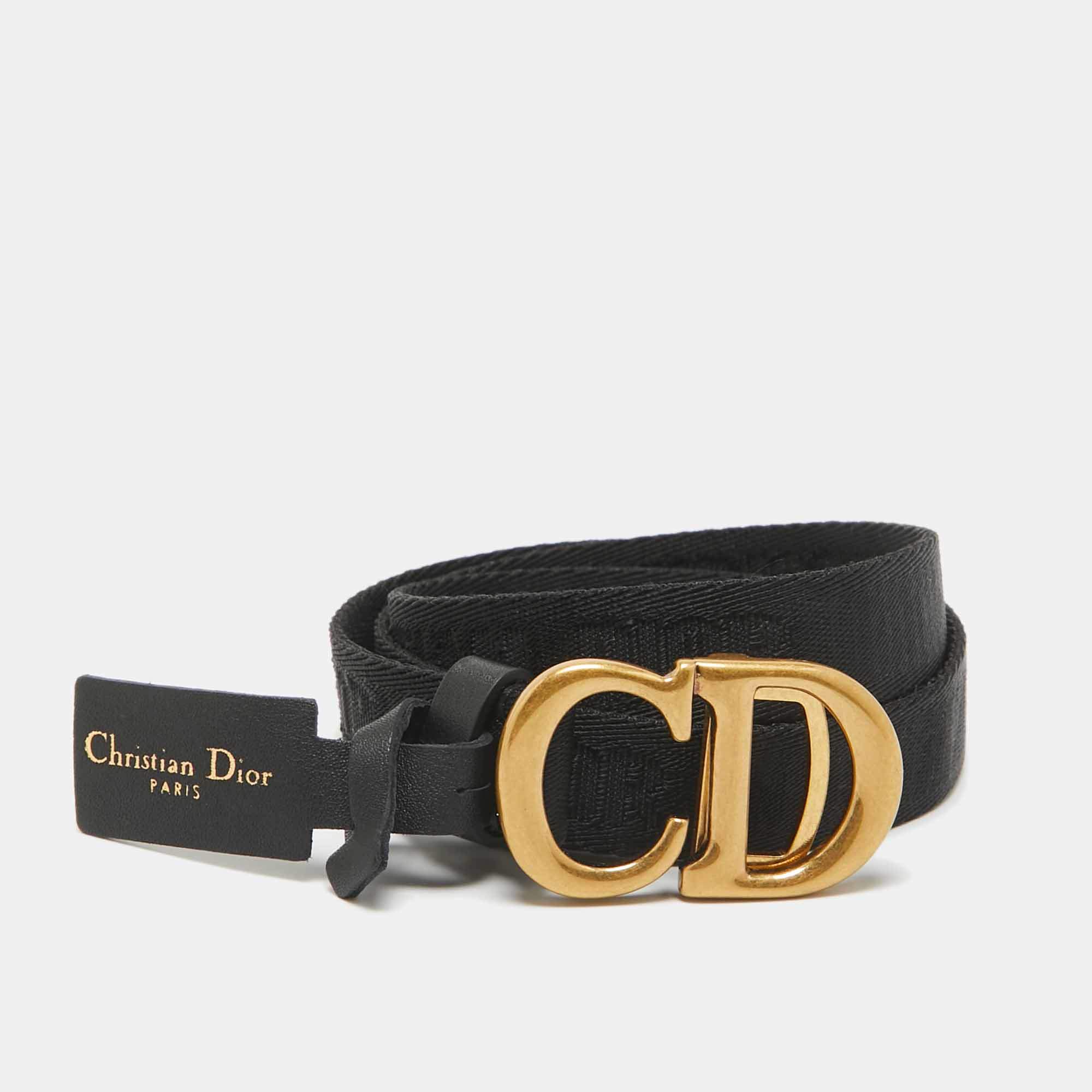 مملوكة مسبقًا Dior Black Canvas and Leather CD Logo Slim Belt