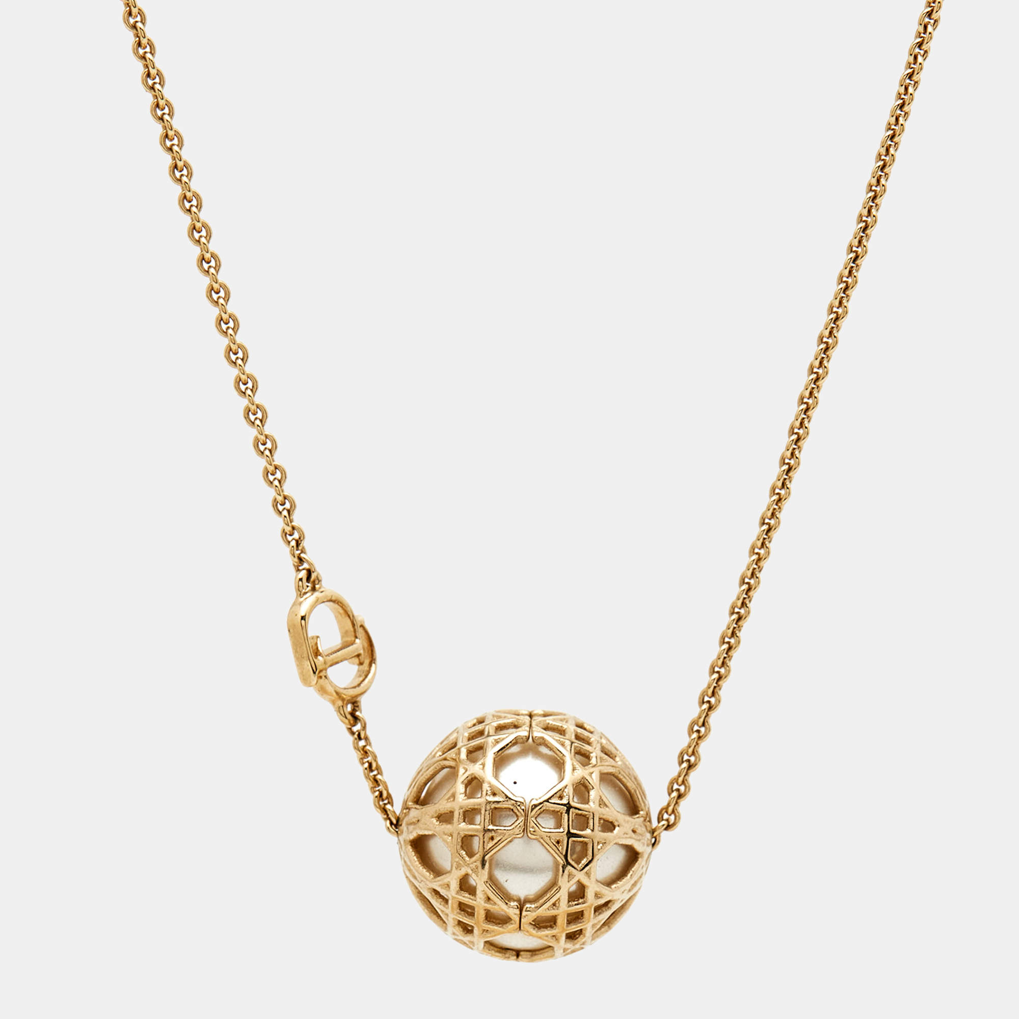 Dior Secret Cannage Faux Pearl Gold Tone Necklace