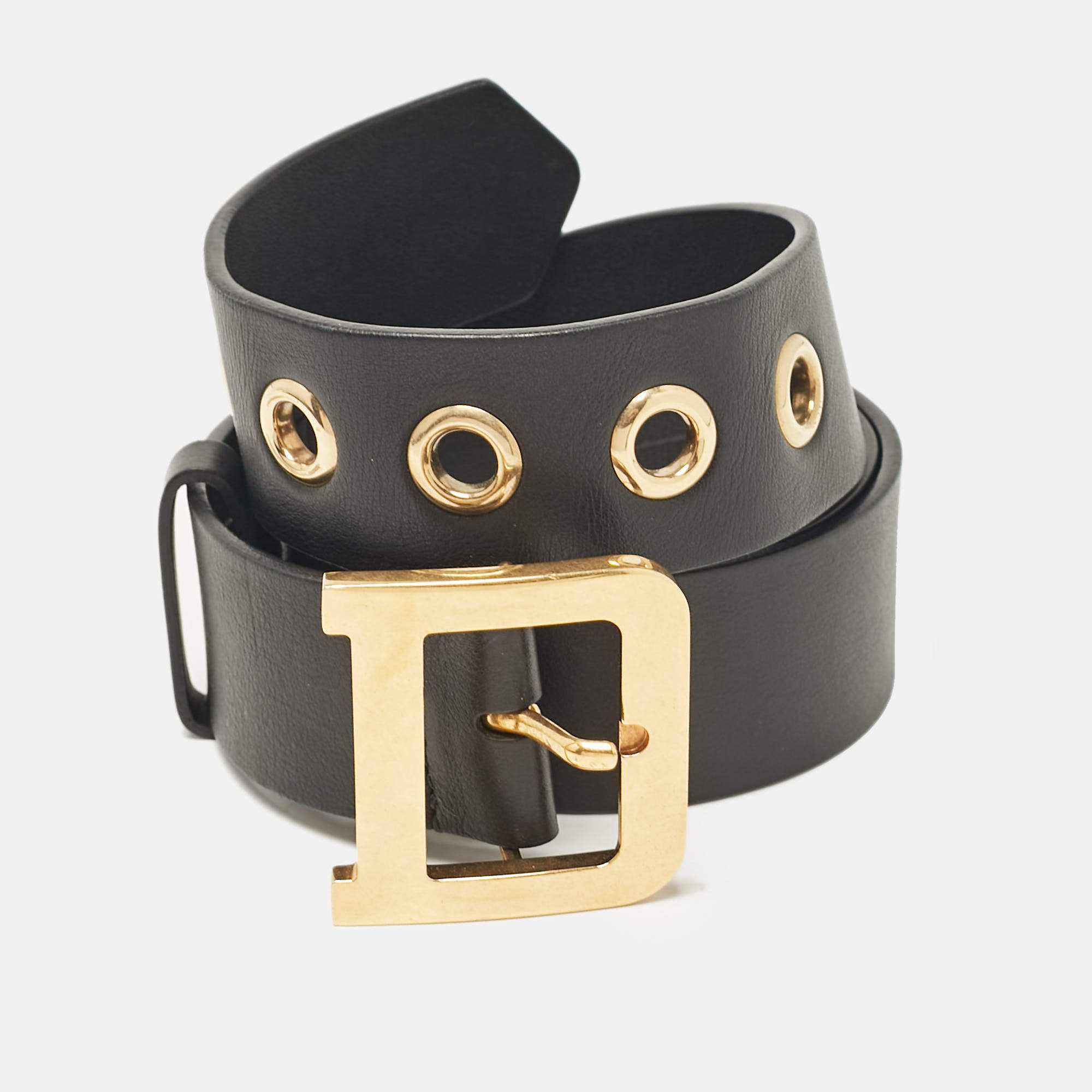 Dior Black Leather Diorquake Buckle Belt 80CM