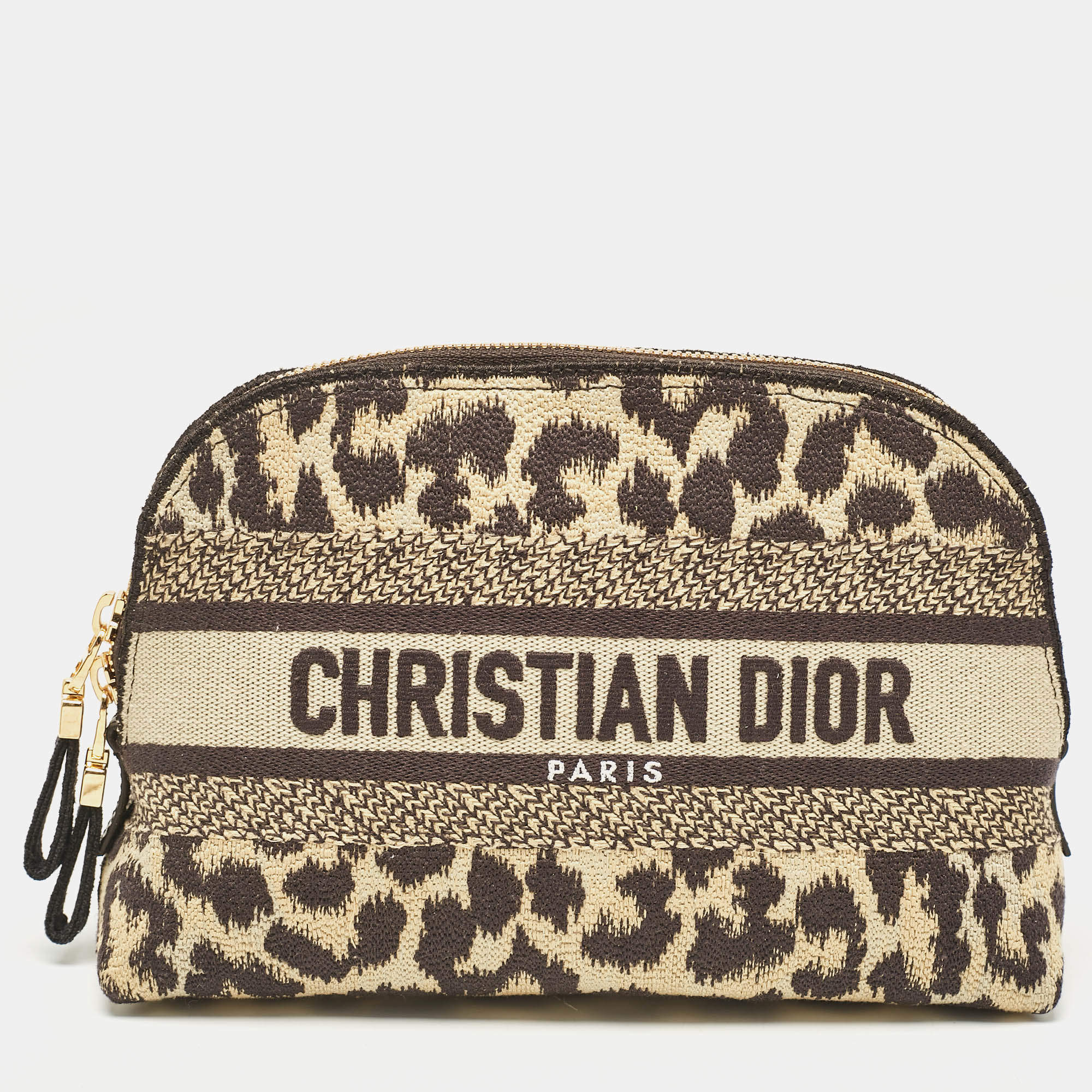 Dior Beige/Black Leopard Print Canvas Cosmetic Pouch