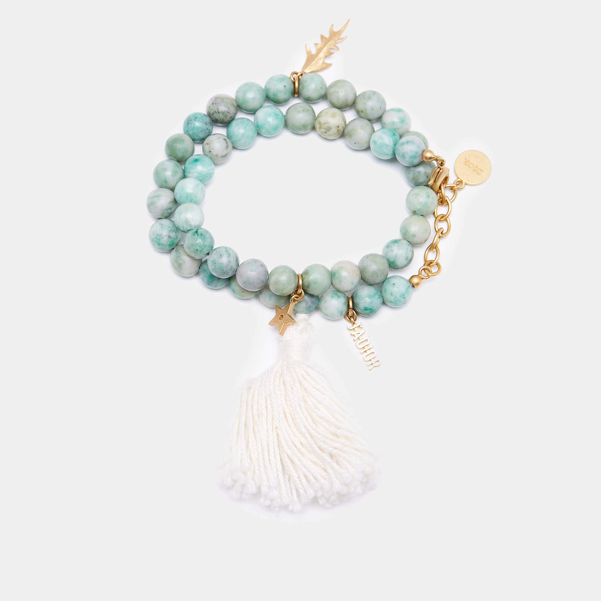 Dior Jasper Bead Jardin Gold Tone Double Wrap Bracelet
