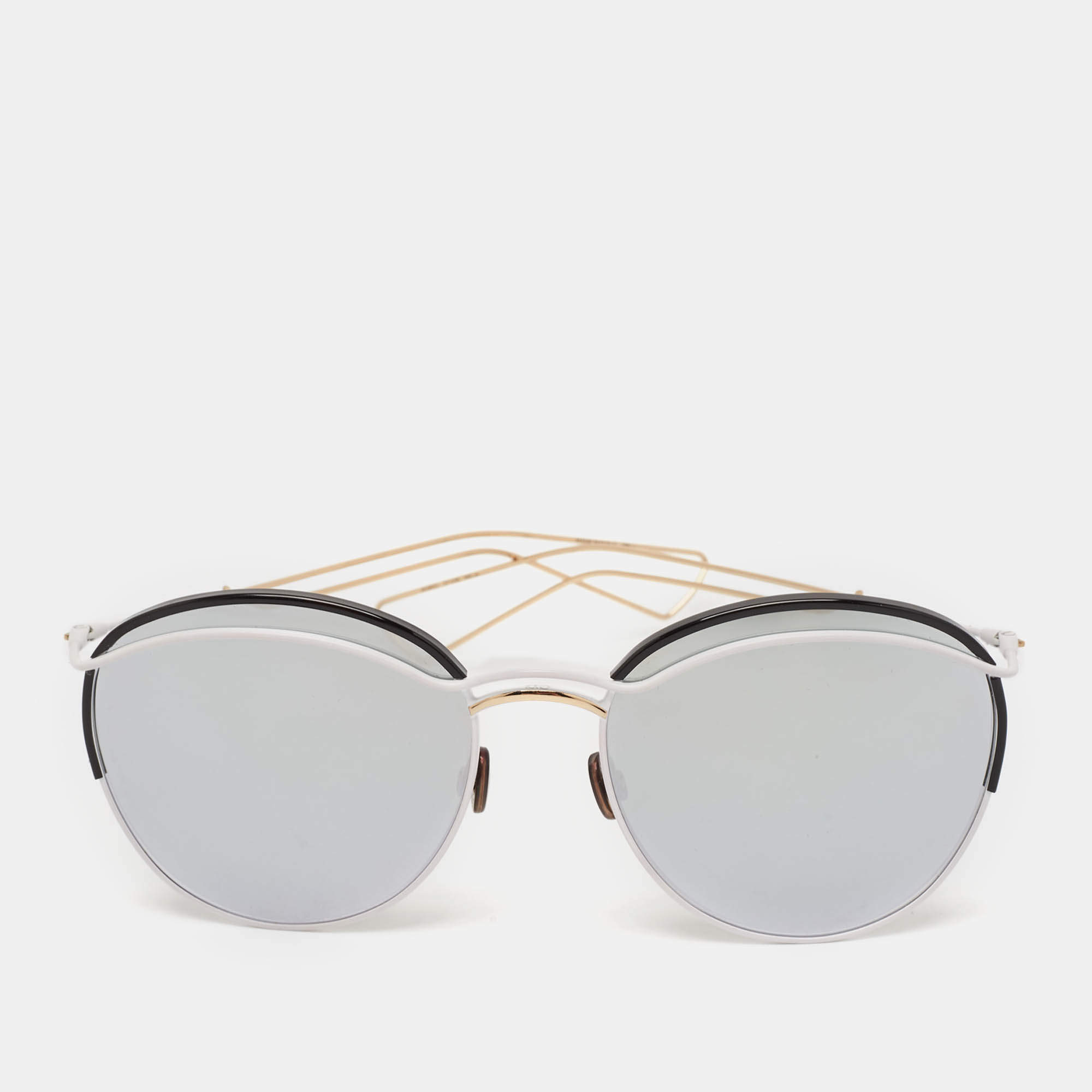 Dior White/Grey Mirrored DiorRound Aviator Sunglasses