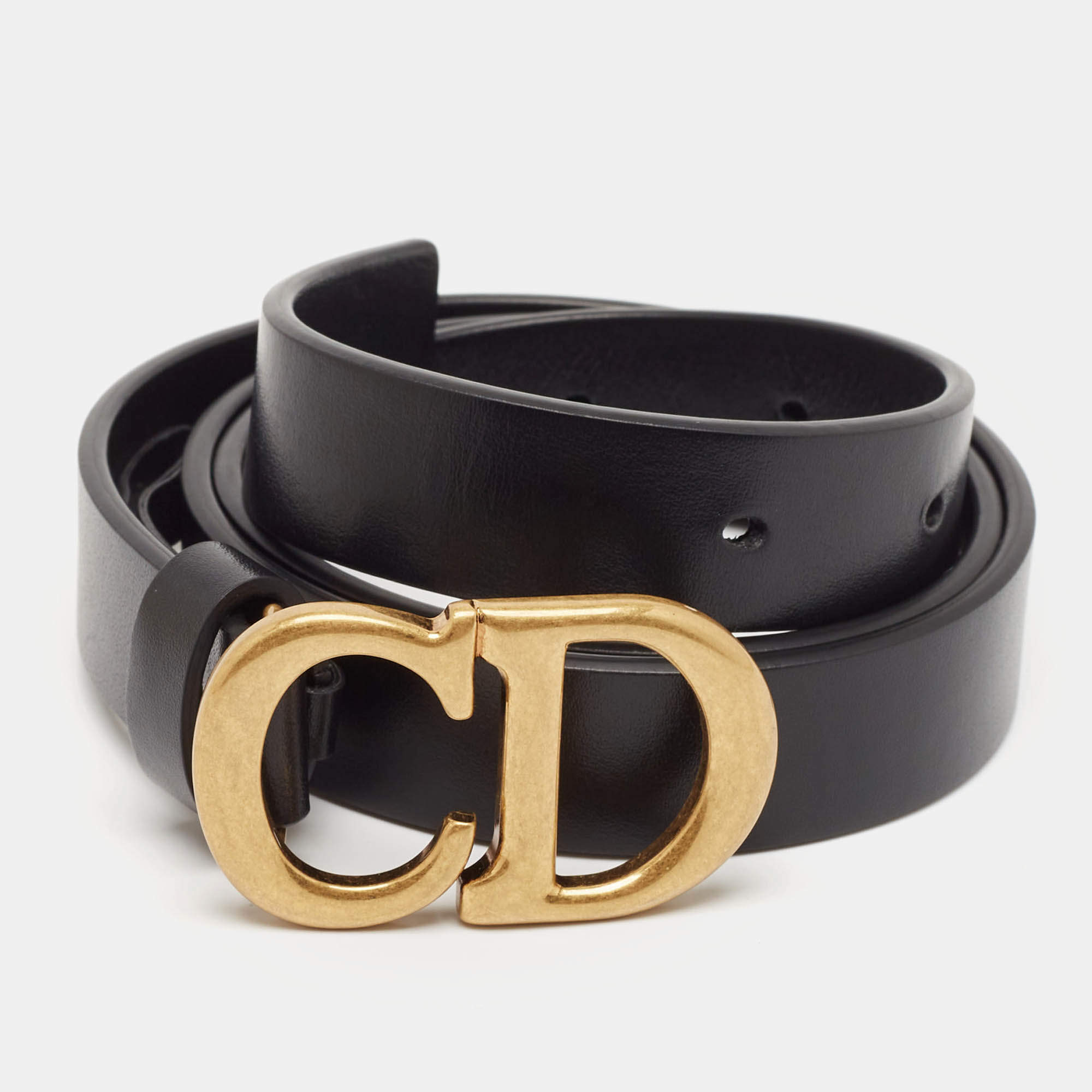 Dior Black Leather CD Logo Buckle Belt 70 CM