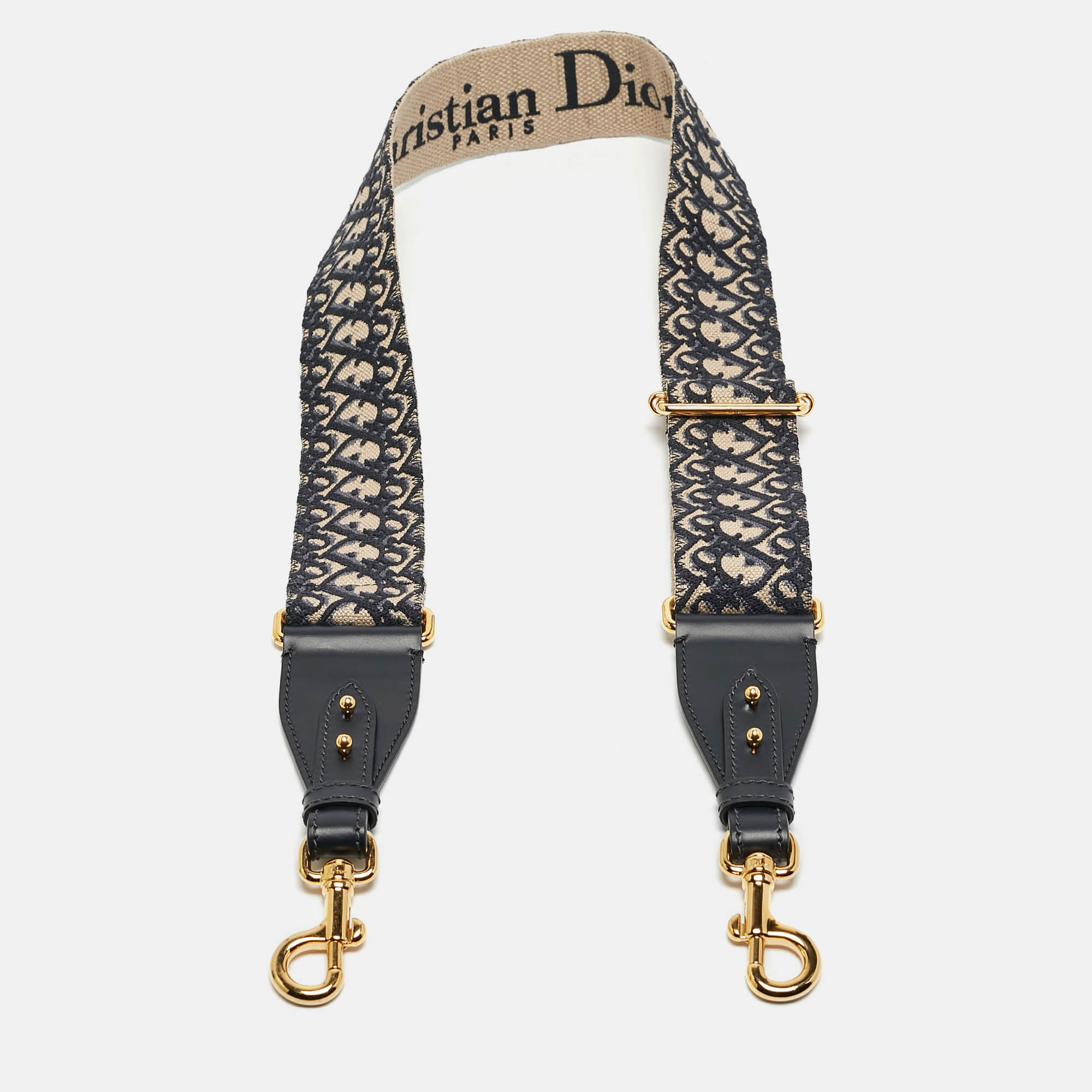 Dior Navy Blue Embroidered Canvas and Leather Shoulder Bag Strap