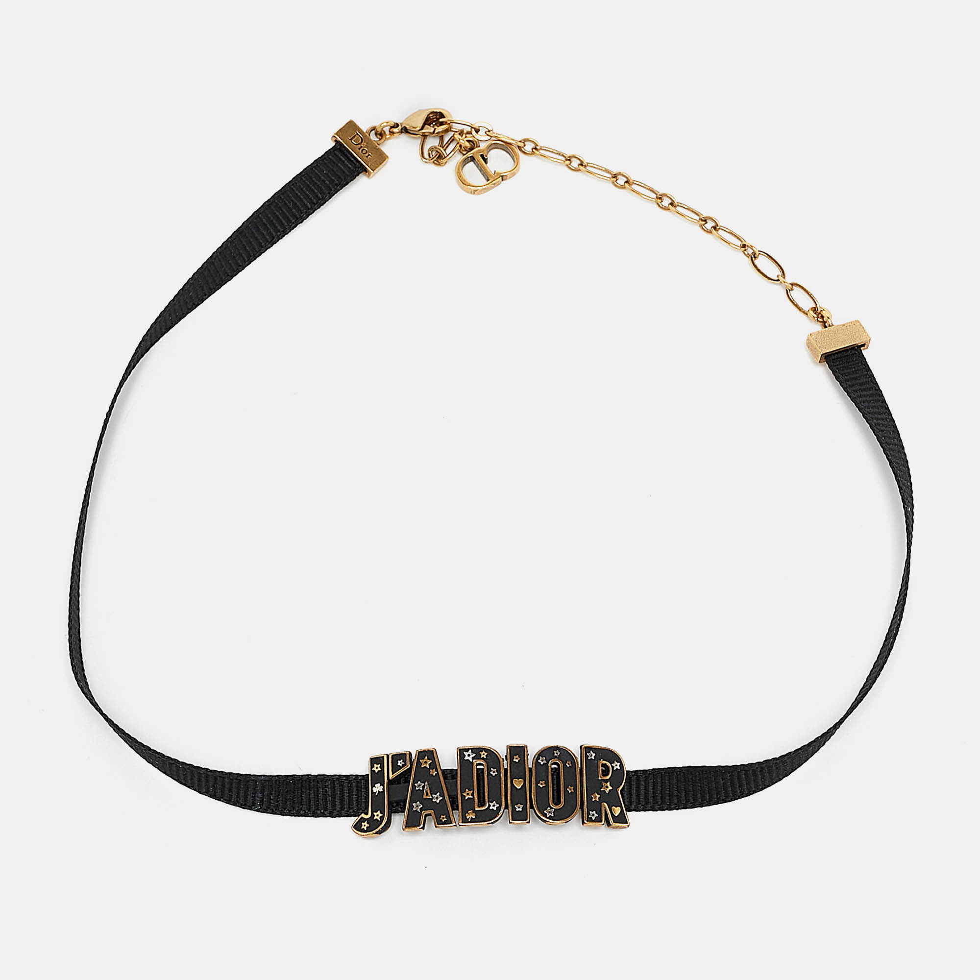 Dior J'Adior Black Fabric Enamel Two Tone Choker Necklace