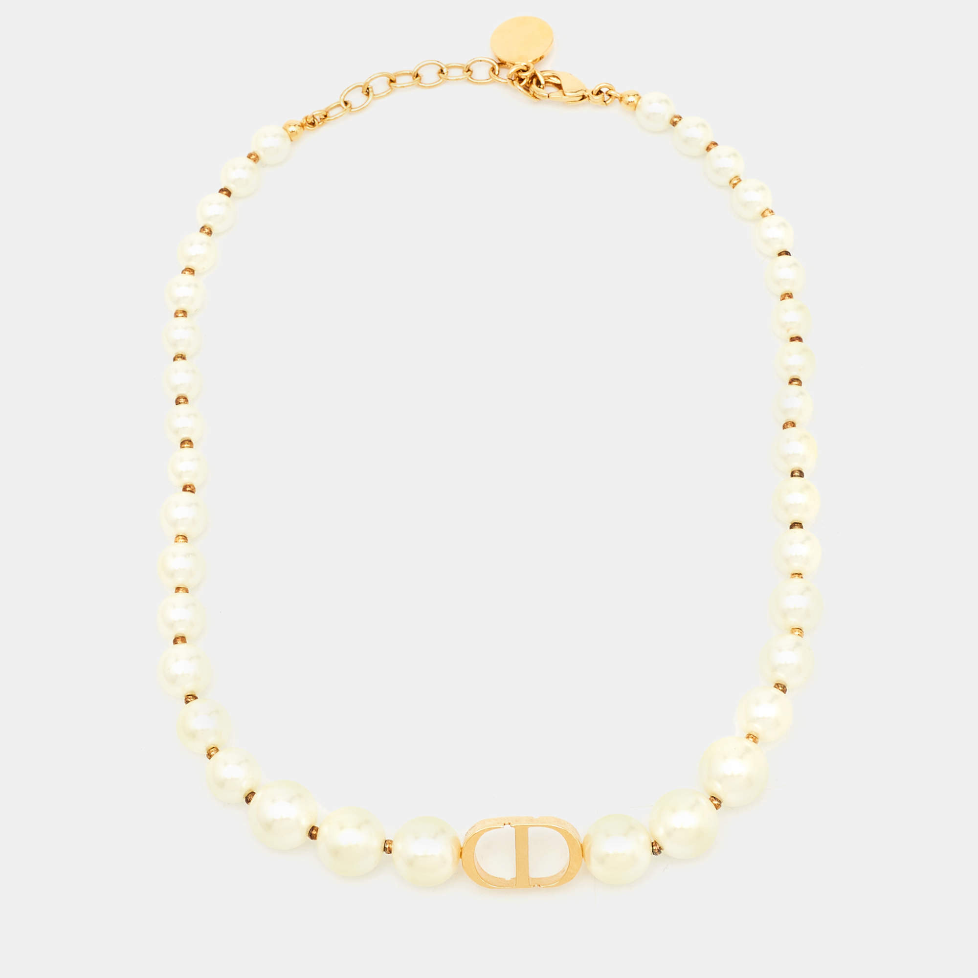 Dior 30 Montaigne Faux Pearl Gold Tone Choker Necklace