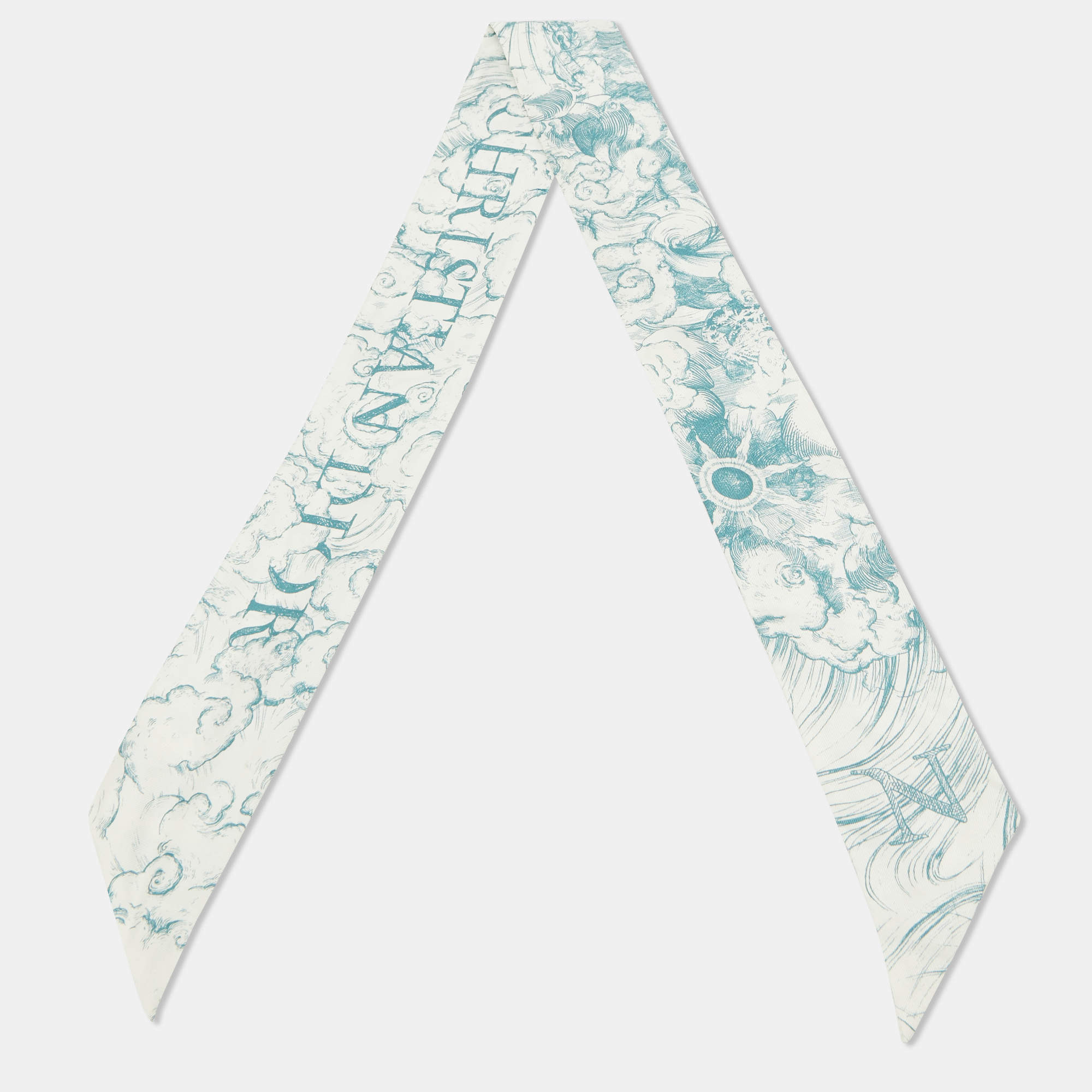 Pre Owned Dior White/Green TheABCDior 'N' Nuage Print Silk Mitzah Scarf