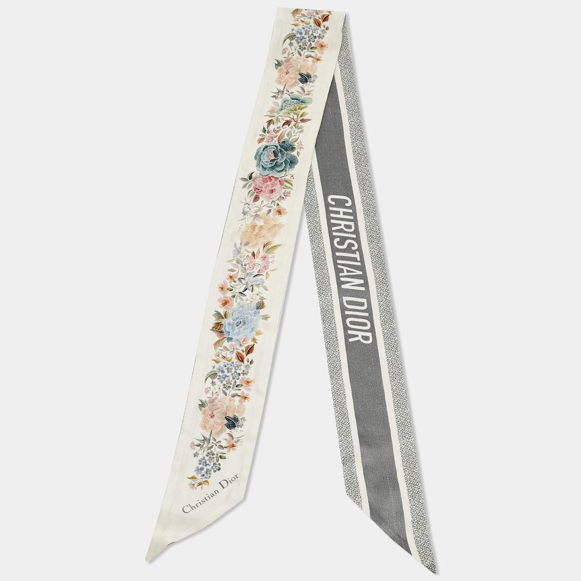 Christian Dior Grey Silk Jardin d'Hiver Mitzah Scarf