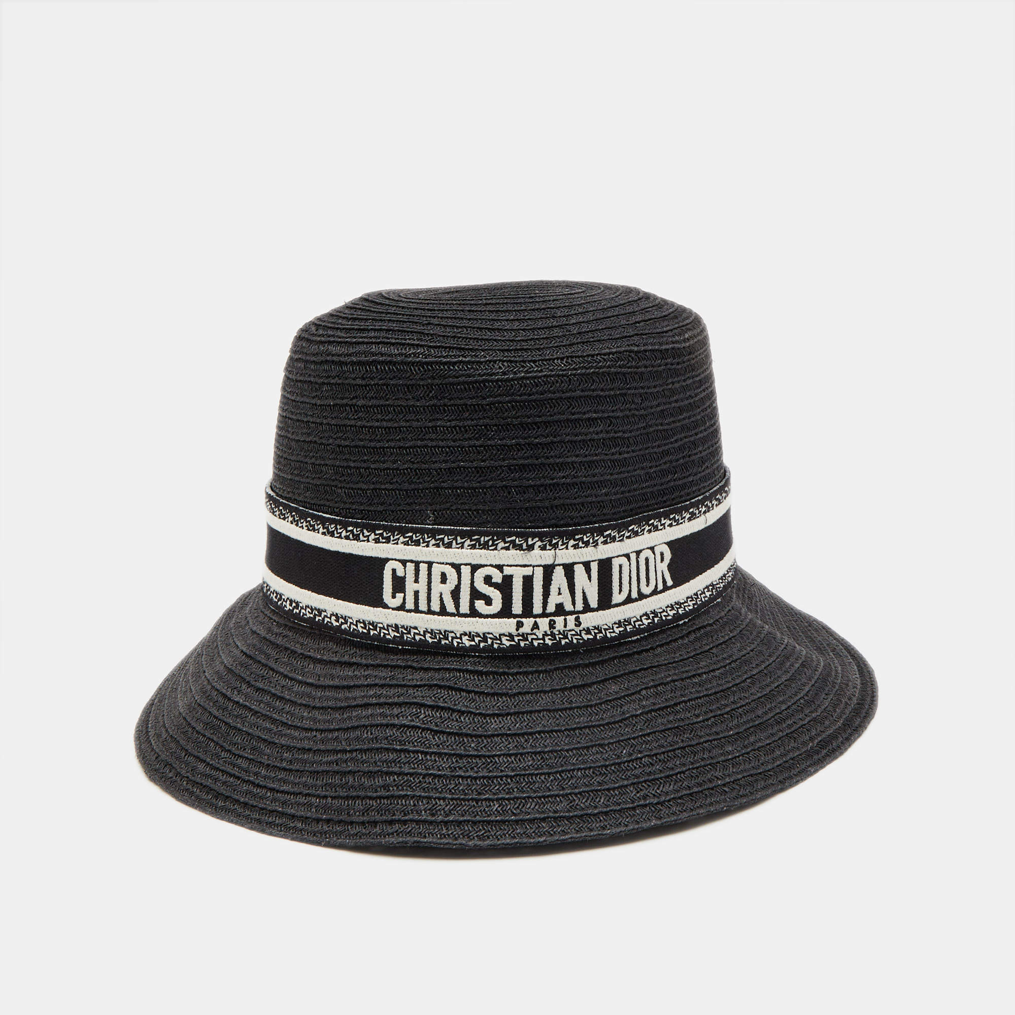 Christian Dior Black Embroidered Band Straw Dioresort Large Brim Hat