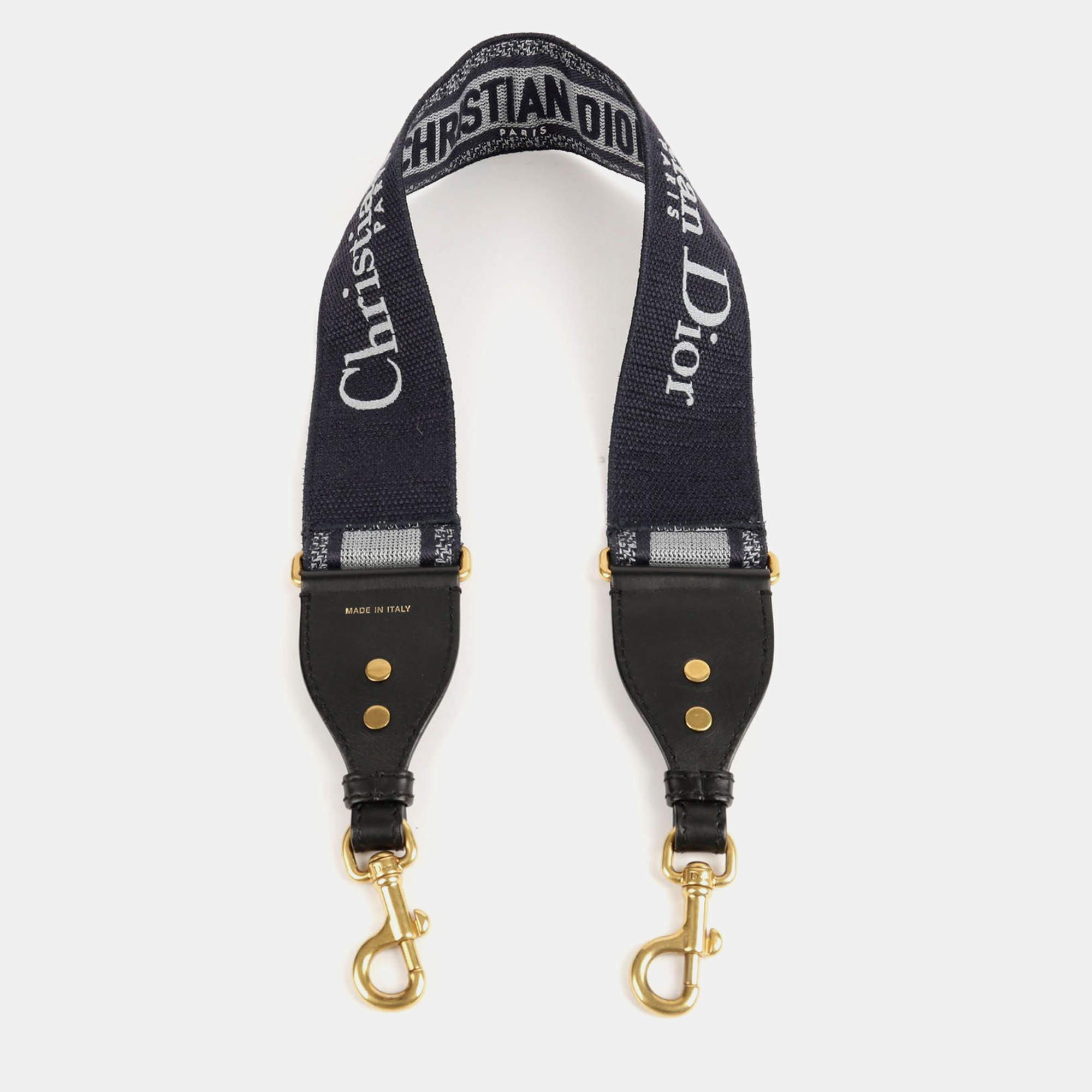 Dior Navy Embroidered Canvas and Leather Ring Shoulder Strap