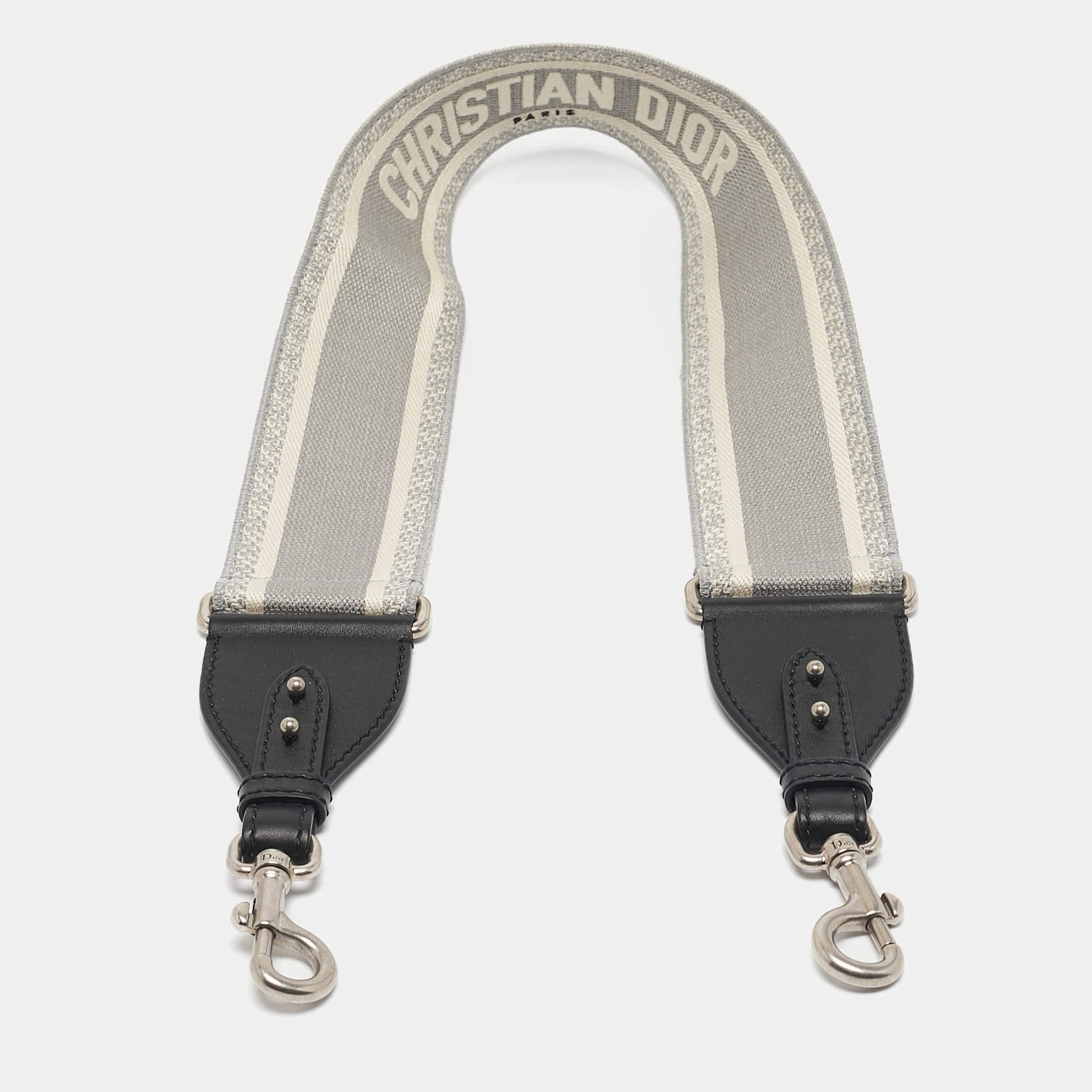 Dior Grey/Black Embroidered Canvas and Leather Shoulder Bag Strap 