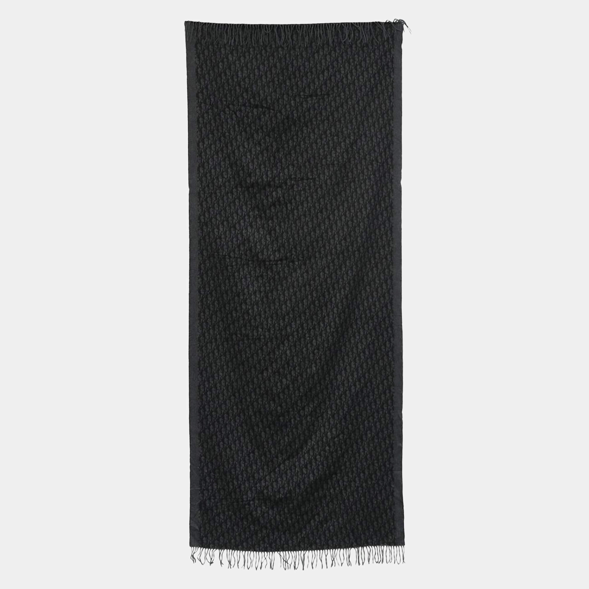 Christian Dior Dark Grey Silk Oblique Scarf