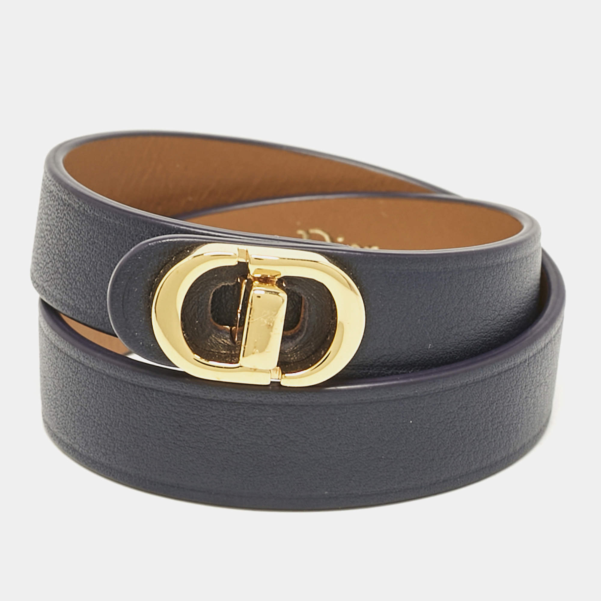 Dior 30 Montaigne Leather Gold Tone Double Tour Bracelet