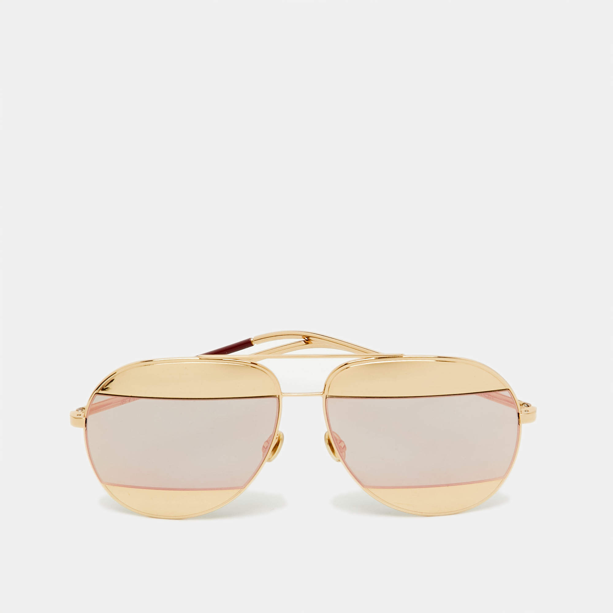 Dior Gold Tone/Blue Mirrored 0000J Split1 Aviator Sunglasses