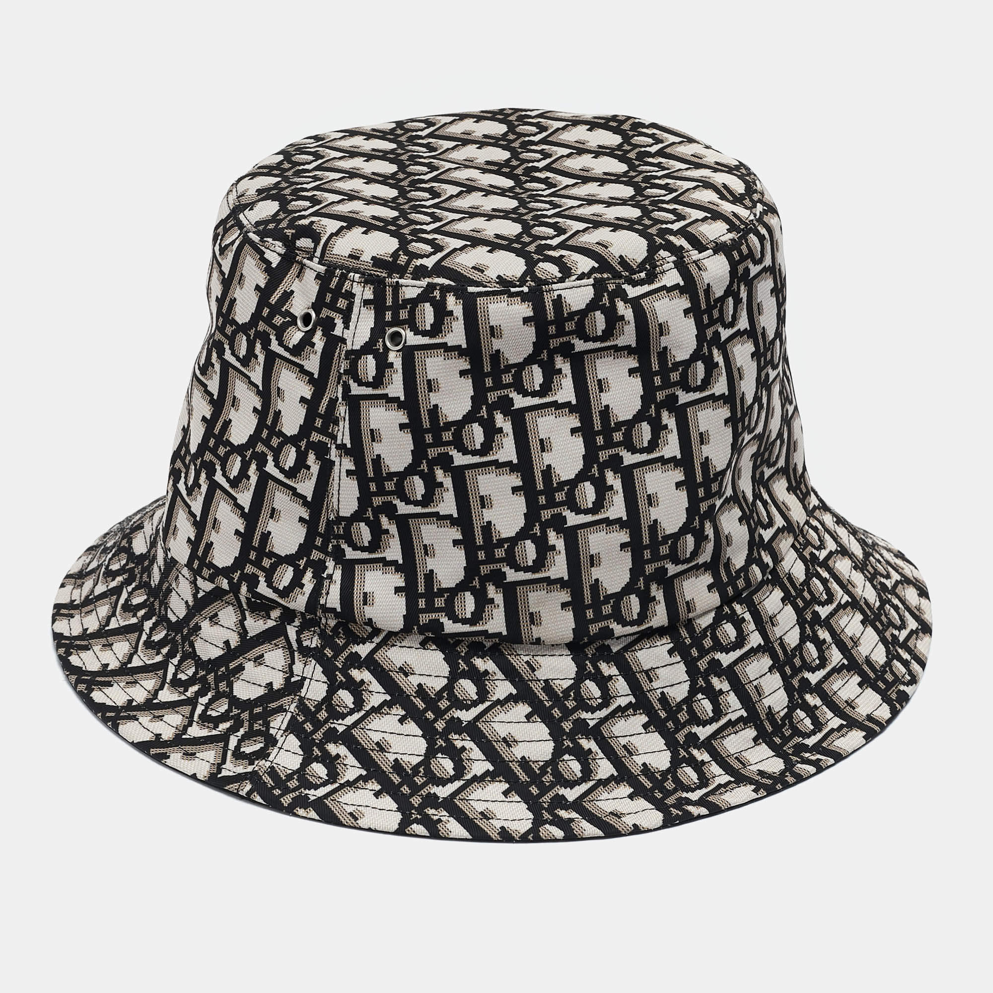Christian Dior Black Logo Oblique Cotton Blend Reversible Bucket Hat 