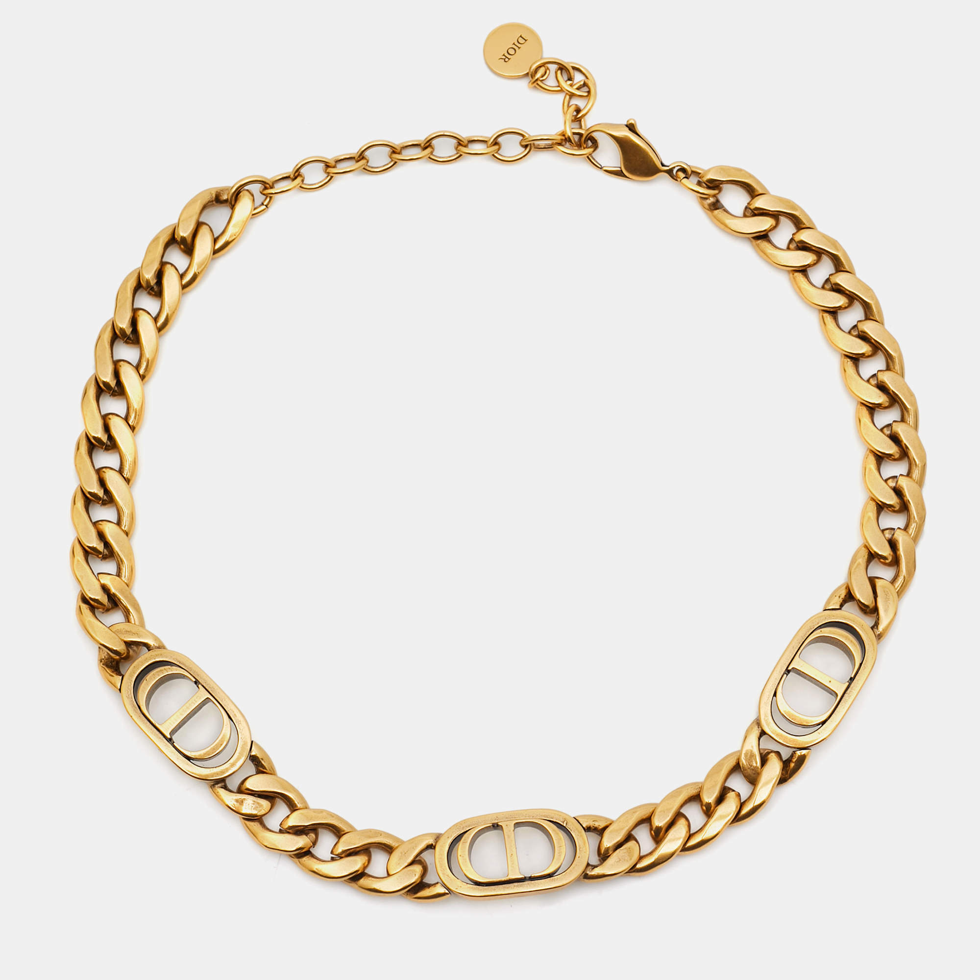 Pre Owned Christian Dior 30 Montaigne CD Chain-Link Gold Tone Choker Necklace