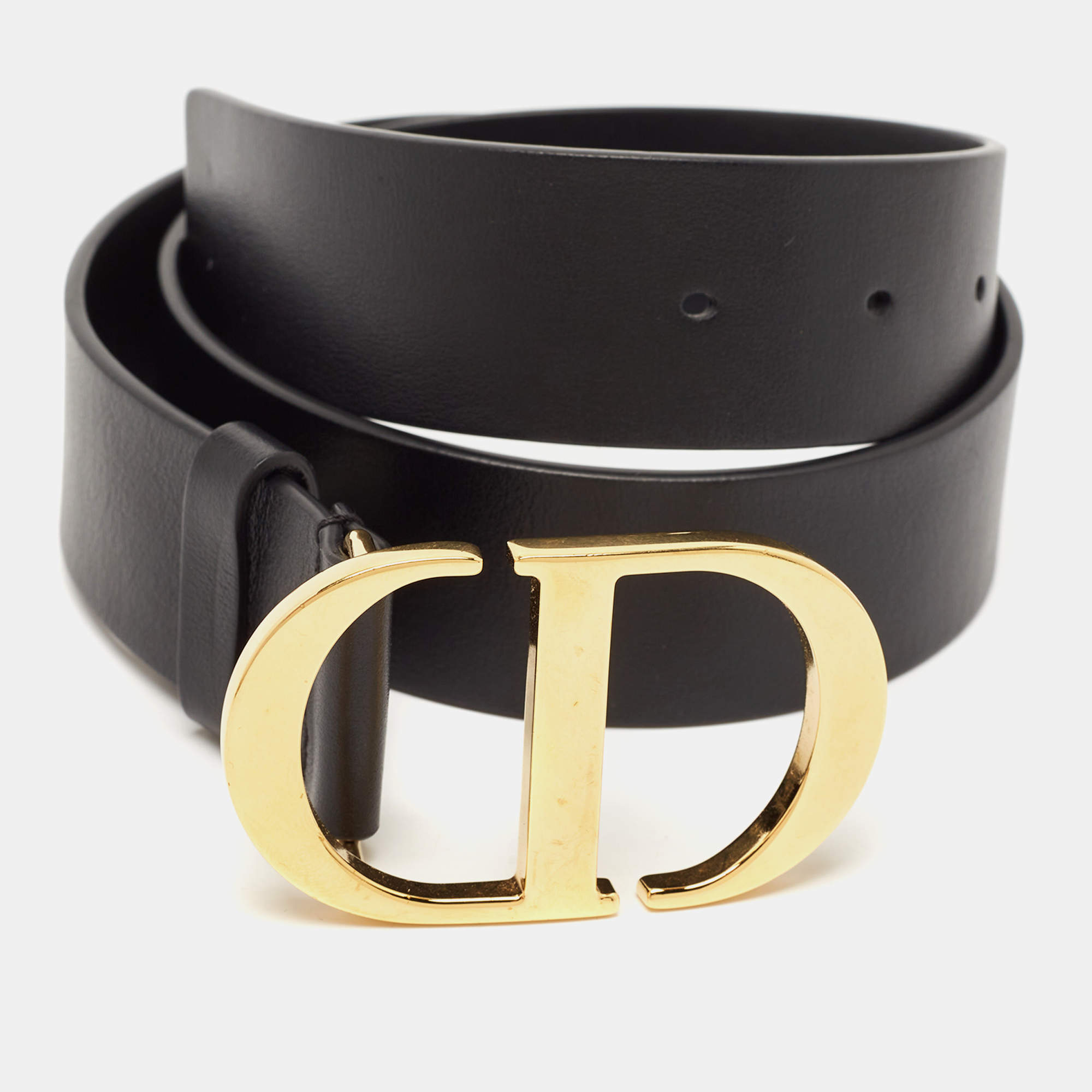 Dior Black Leather 30 Montaigne Buckle Belt 70CM