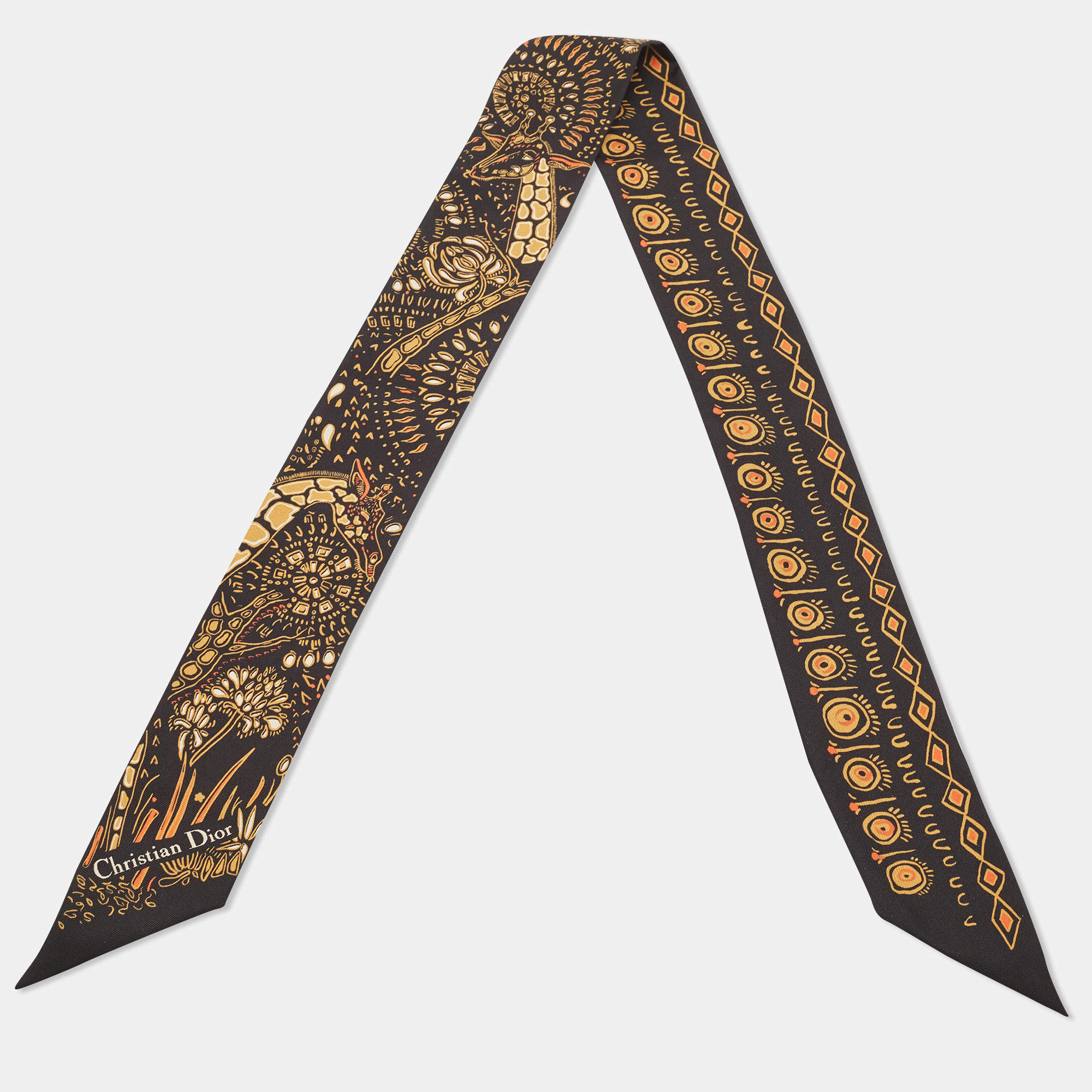 Dior Black Animals Giraffe Print Silk Mitzah Scarf 