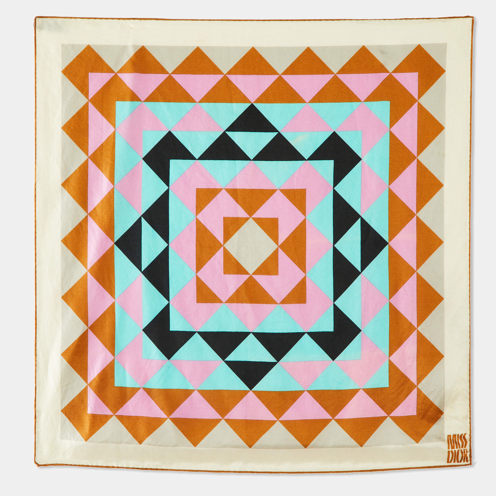 Dior Miss Dior Vintage Cream Geometric Print Silk Scarf