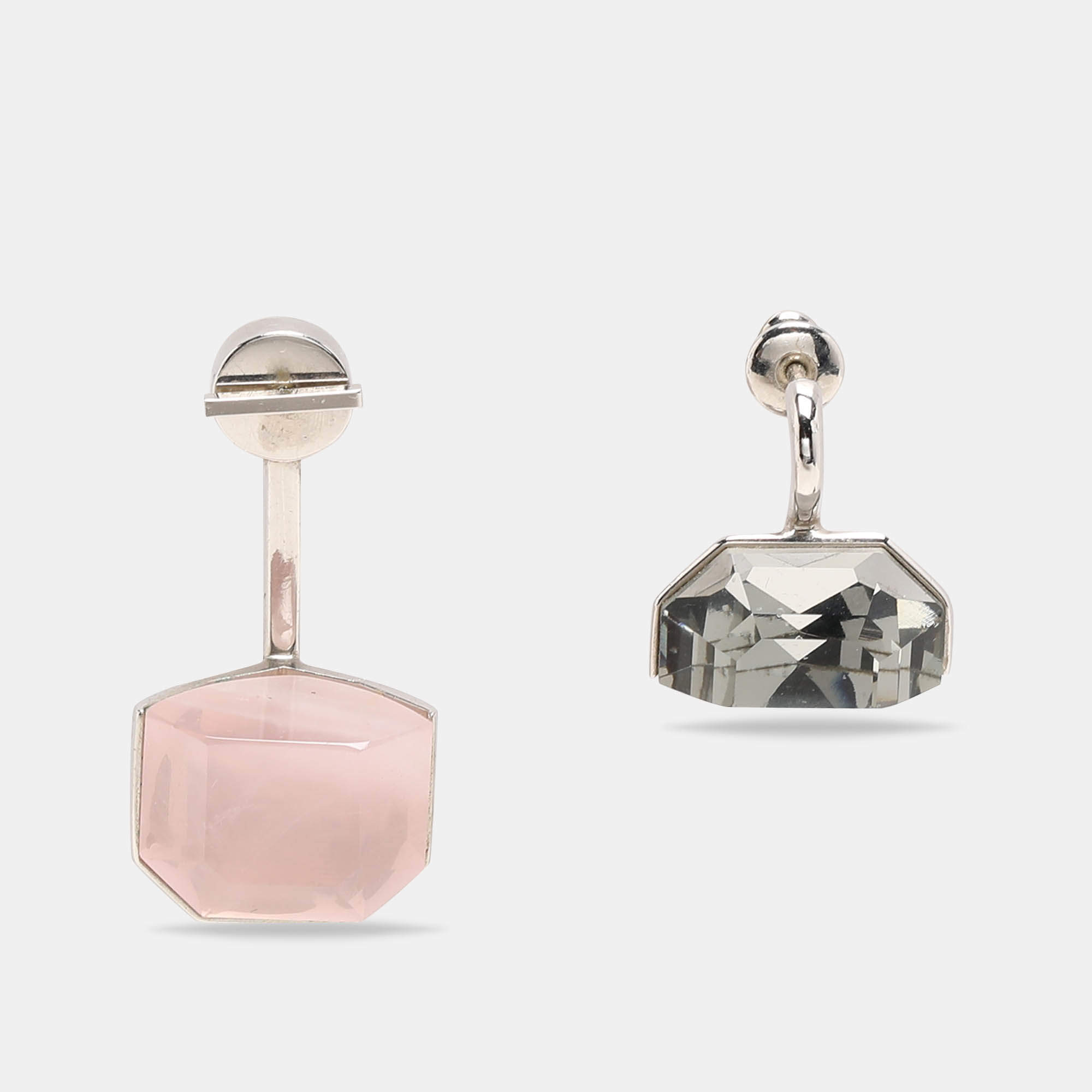 Pre Owned Dior Pink and Grey Crystal Set Earrings